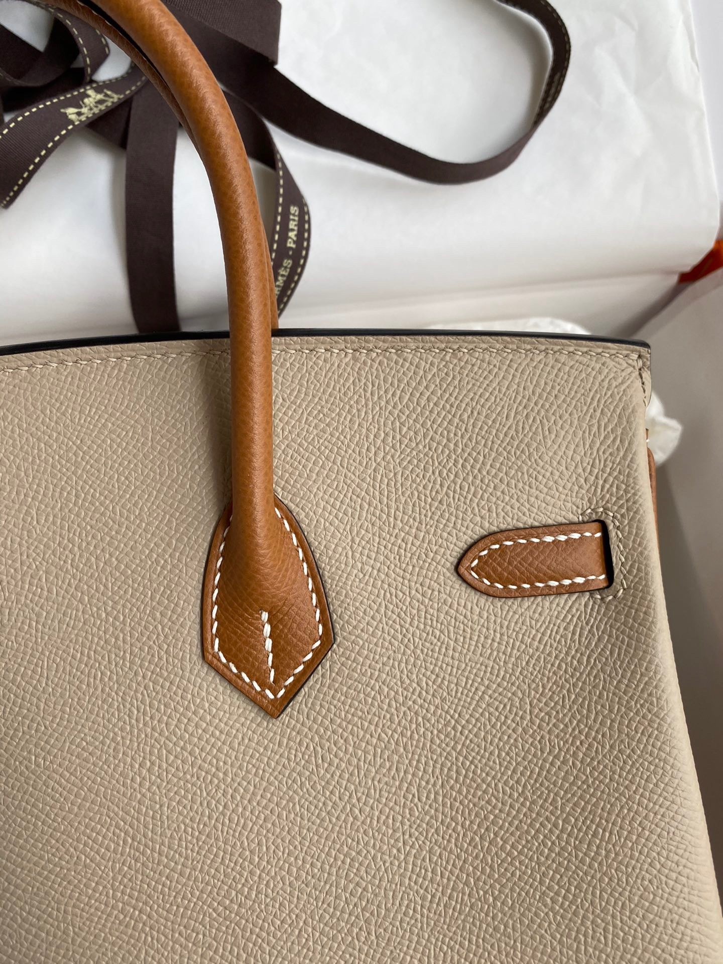 H**mes hss birkin 25 bicolor bag in trench and gold epsom calfskin