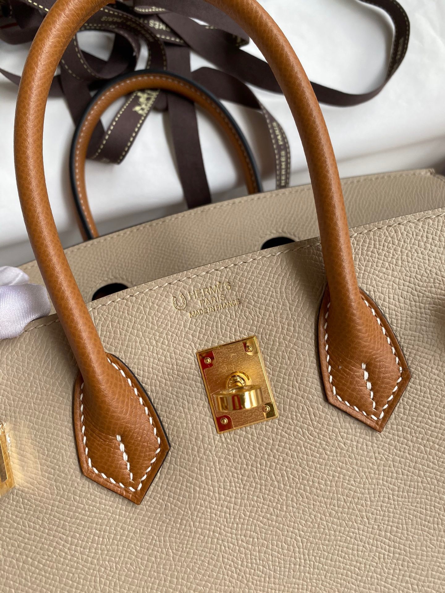 H**mes hss birkin 25 bicolor bag in trench and gold epsom calfskin