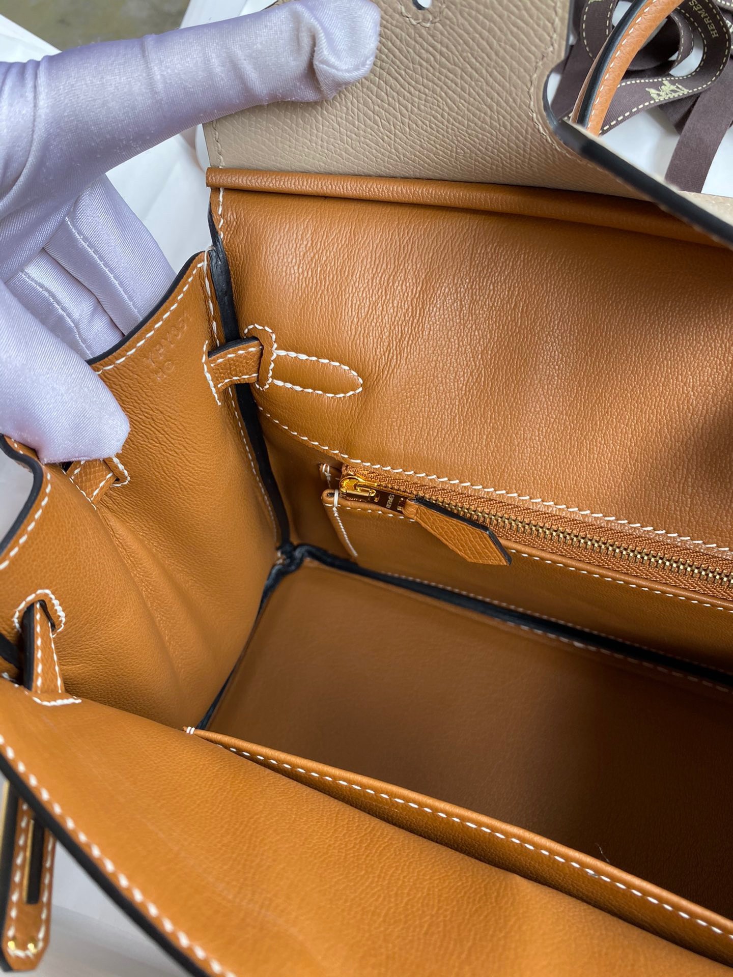 H**mes hss birkin 25 bicolor bag in trench and gold epsom calfskin