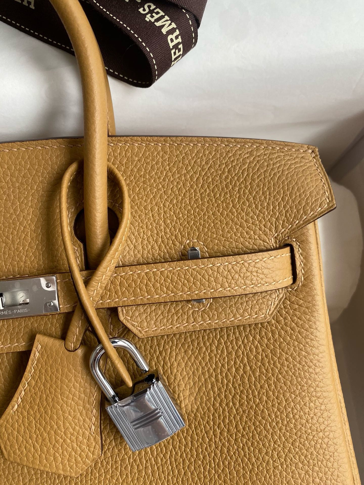 H**mes birkin 25 retourne handmade bag in biscuit clemence leather