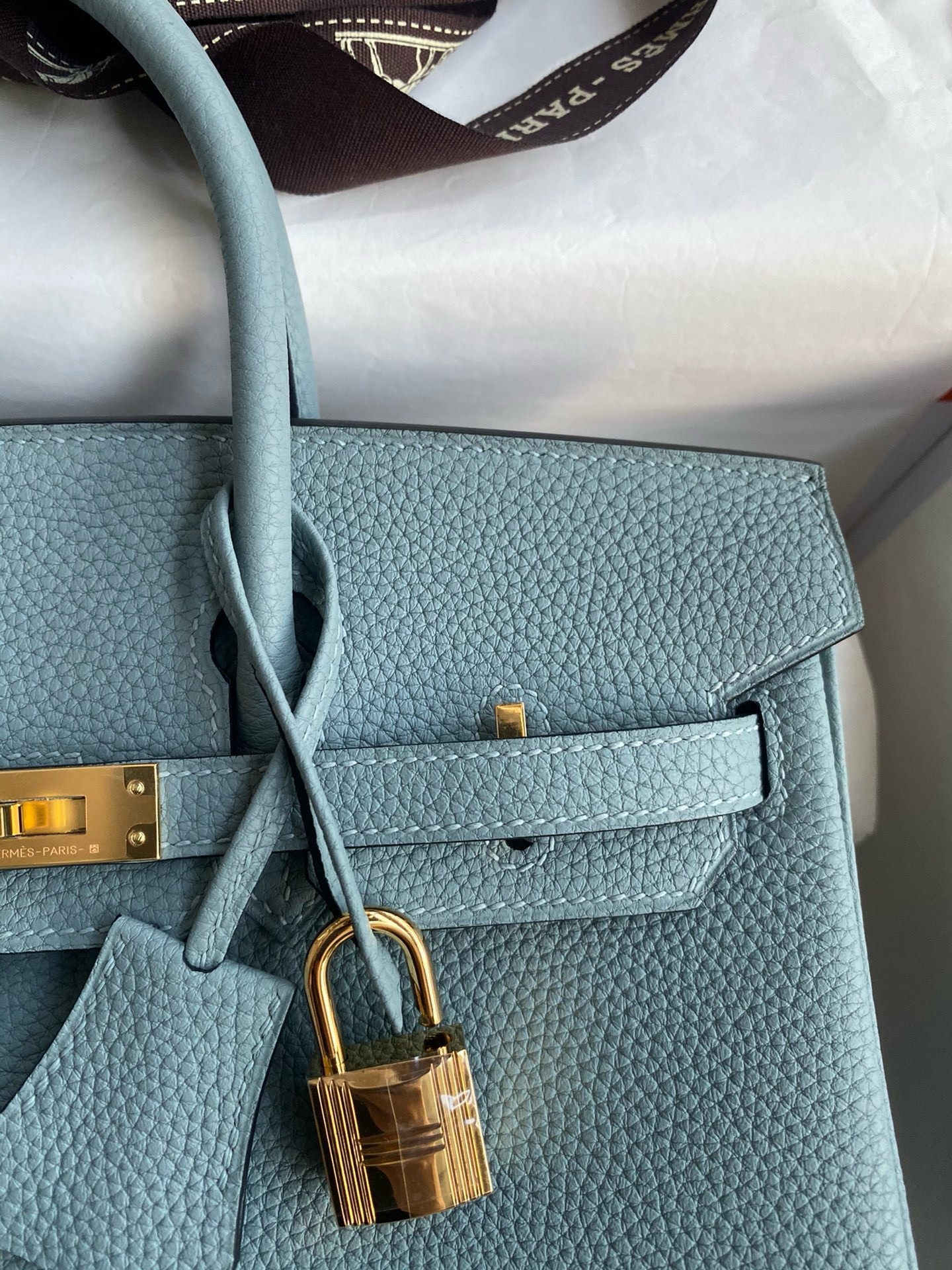 H**mes birkin 25 retourne handmade bag in ciel clemence leather