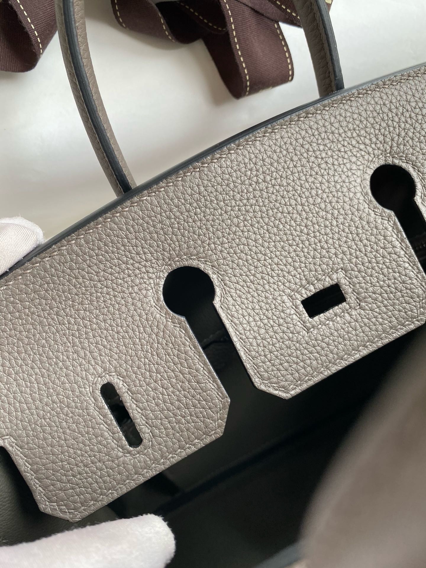 H**mes birkin 25 retourne handmade bag in etain clemence leather