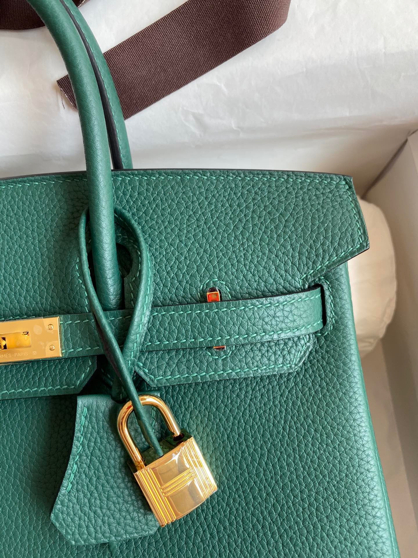 H**mes birkin 25 retourne handmade bag in malachite clemence leather