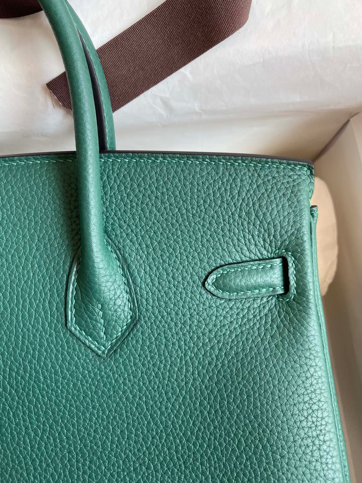 H**mes birkin 25 retourne handmade bag in malachite clemence leather