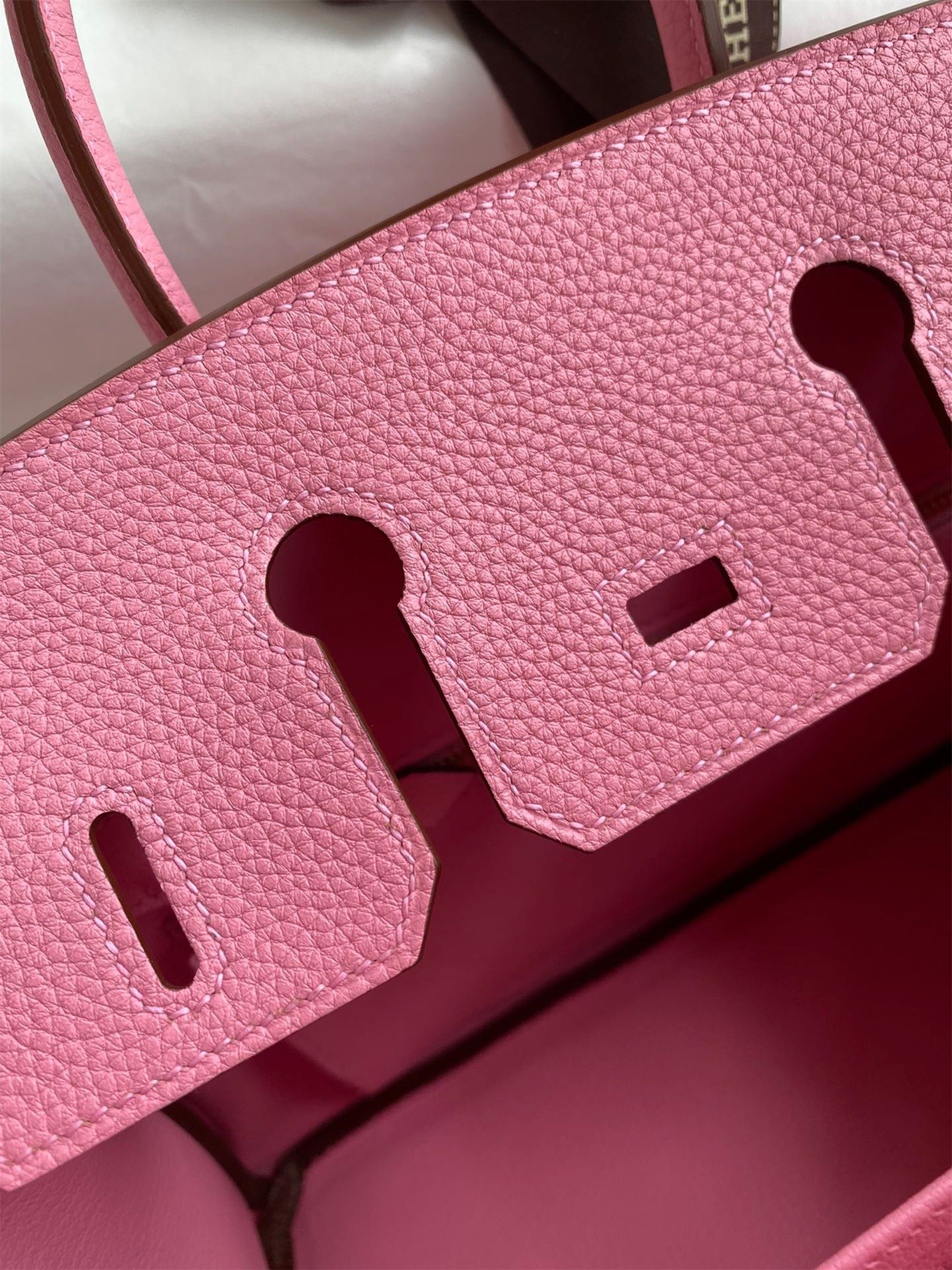 H**mes birkin 25 retourne handmade bag in pink clemence leather
