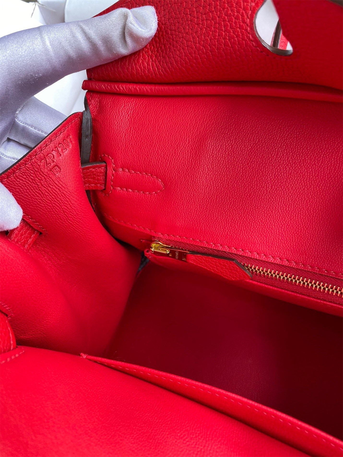 H**mes birkin 25 retourne handmade bag in red clemence leather