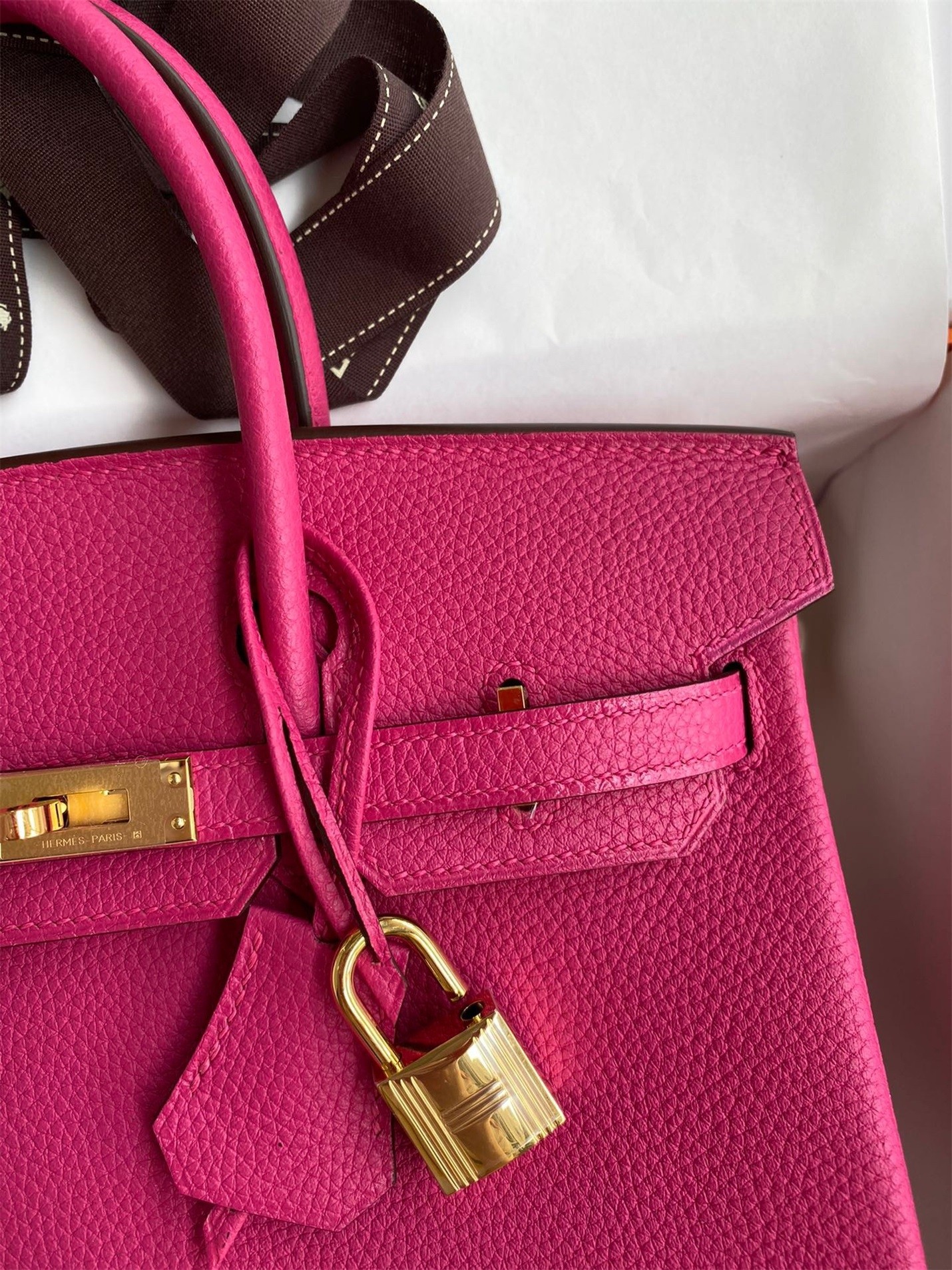 H**mes birkin 25 retourne handmade bag in rose tyrien clemence leather