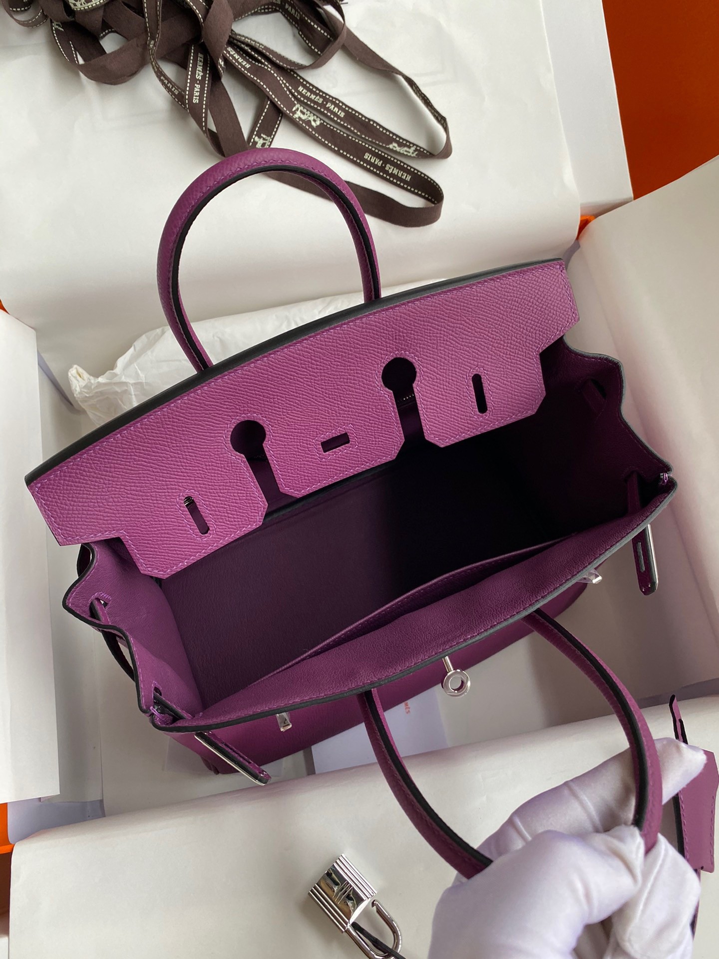 H**mes birkin 25 retourne handmade bag in anemone epsom calfskin