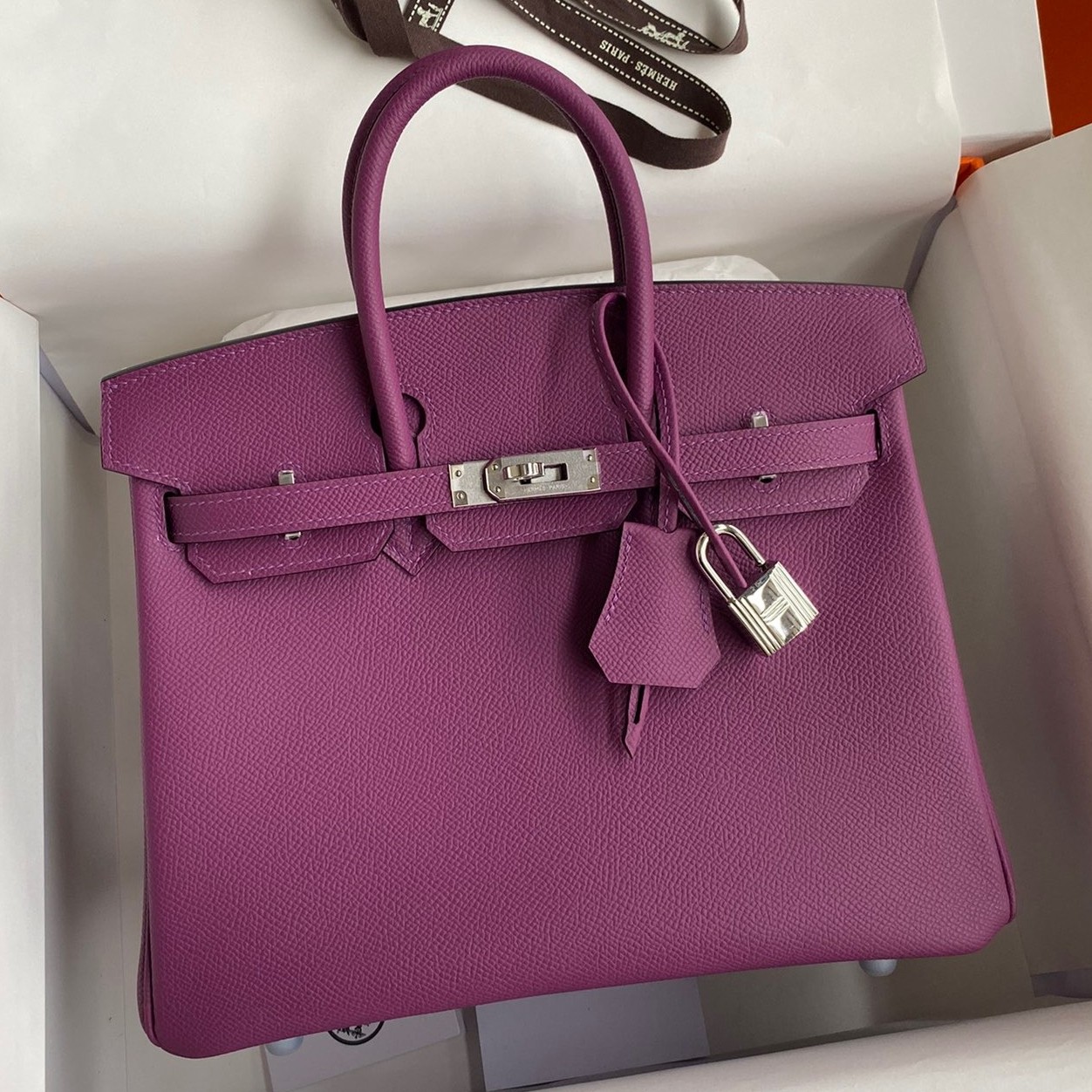H**mes birkin 25 retourne handmade bag in anemone epsom calfskin
