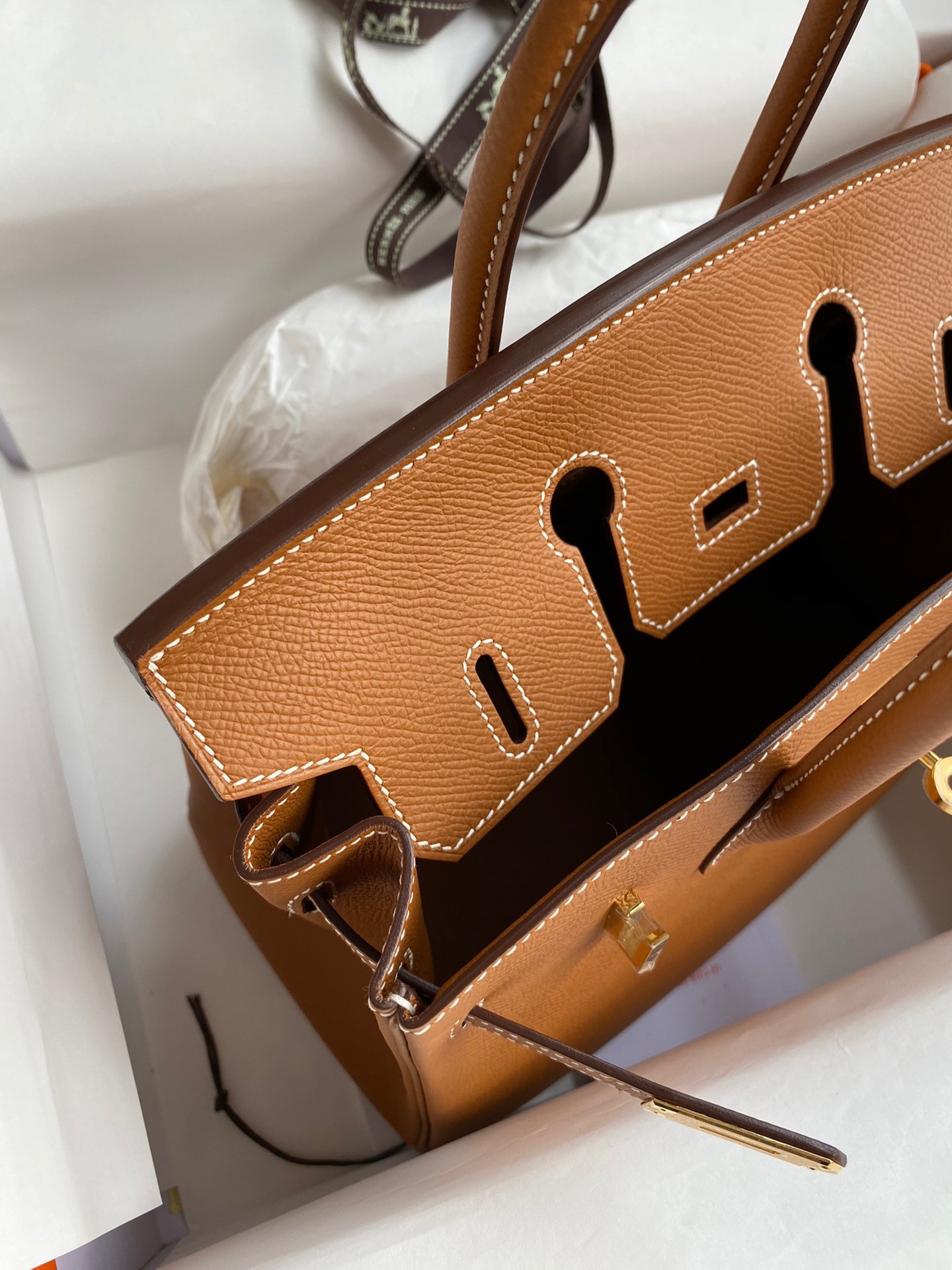 H**mes birkin 25 retourne handmade bag in gold epsom calfskin
