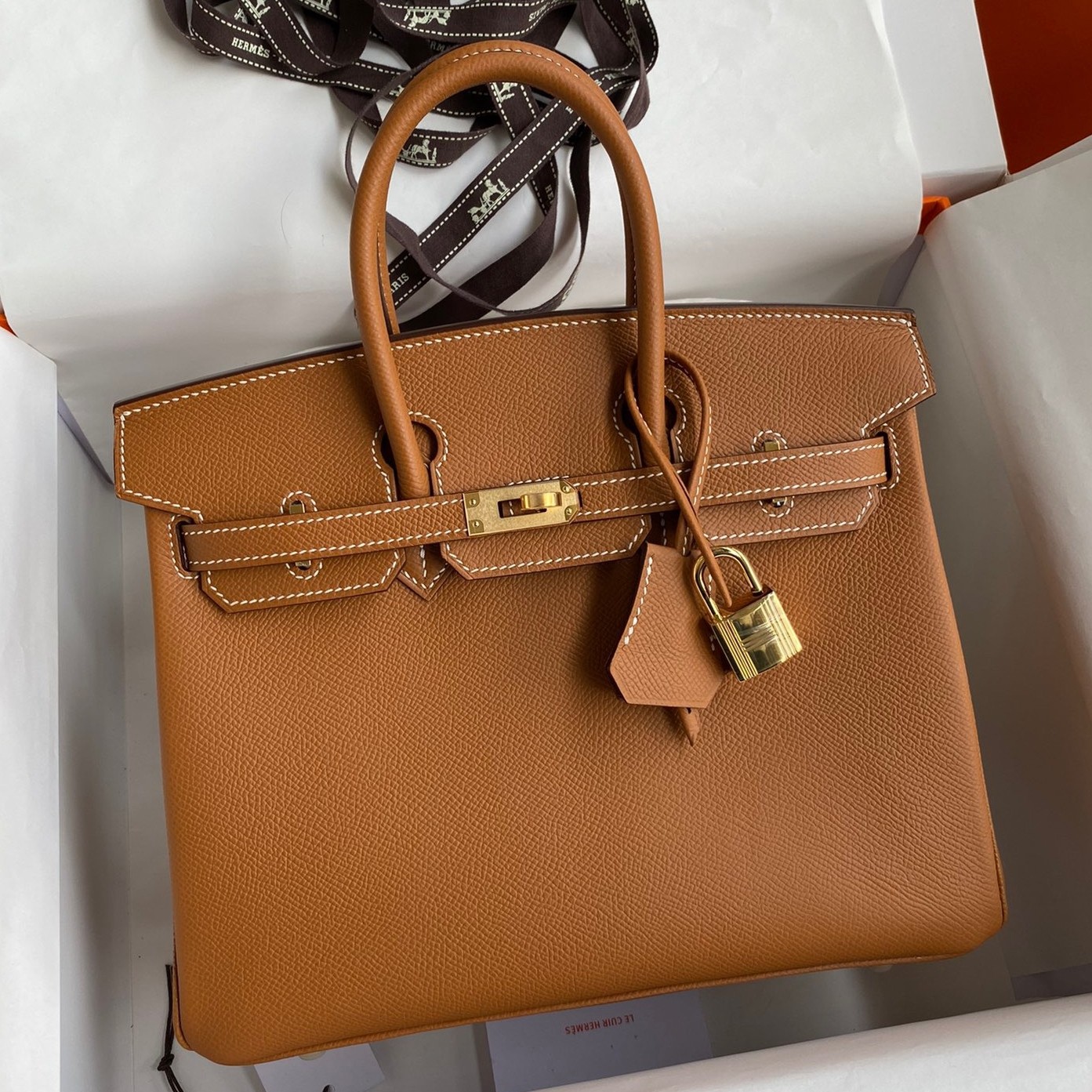 H**mes birkin 25 retourne handmade bag in gold epsom calfskin