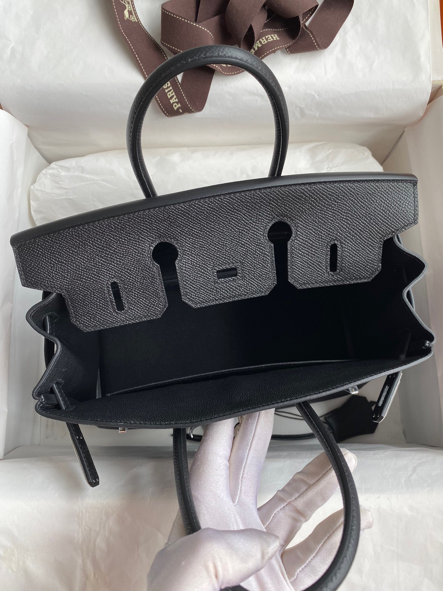 H**mes birkin 25 retourne handmade bag in black epsom calfskin