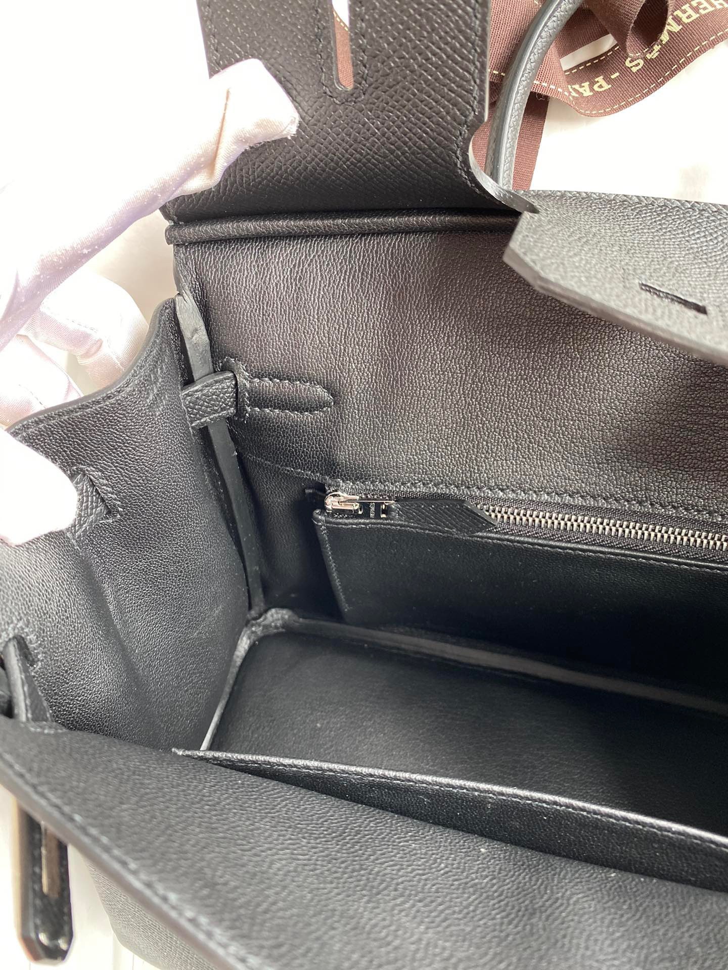 H**mes birkin 25 retourne handmade bag in black epsom calfskin