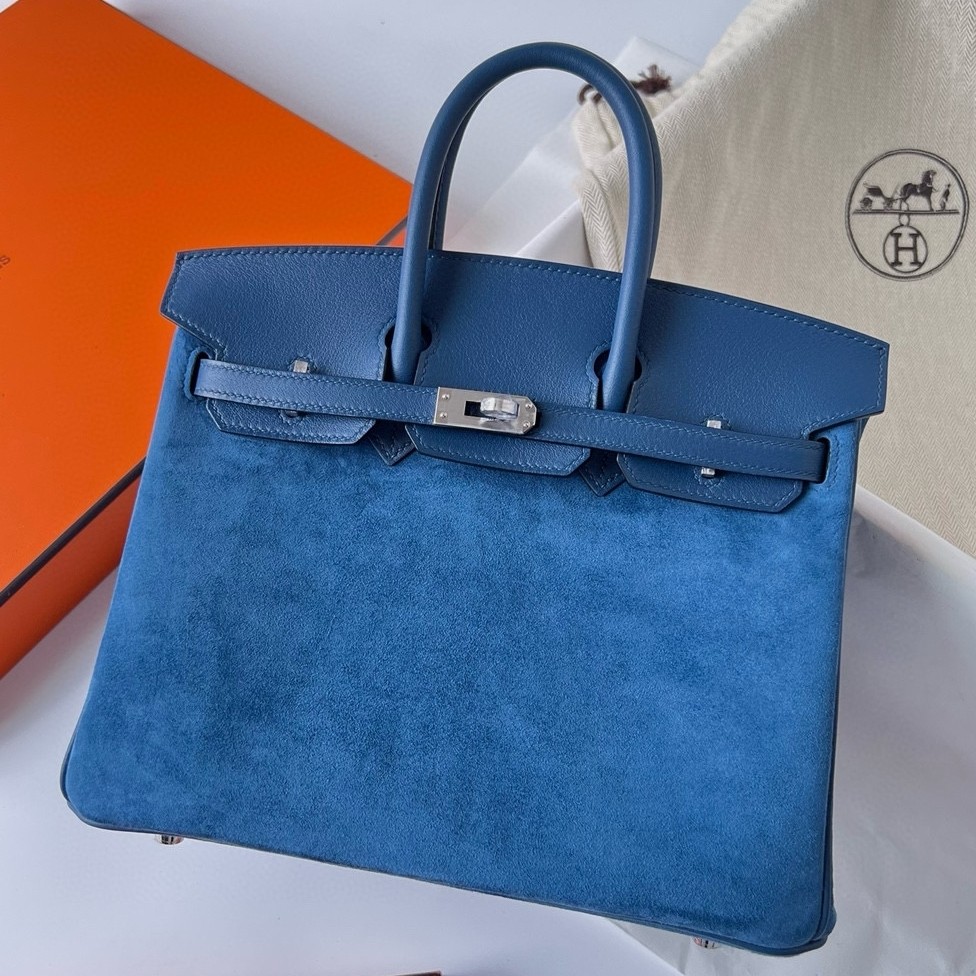 H**mes birkin 25 grizzly bag in blue veau doblis and swift leather
