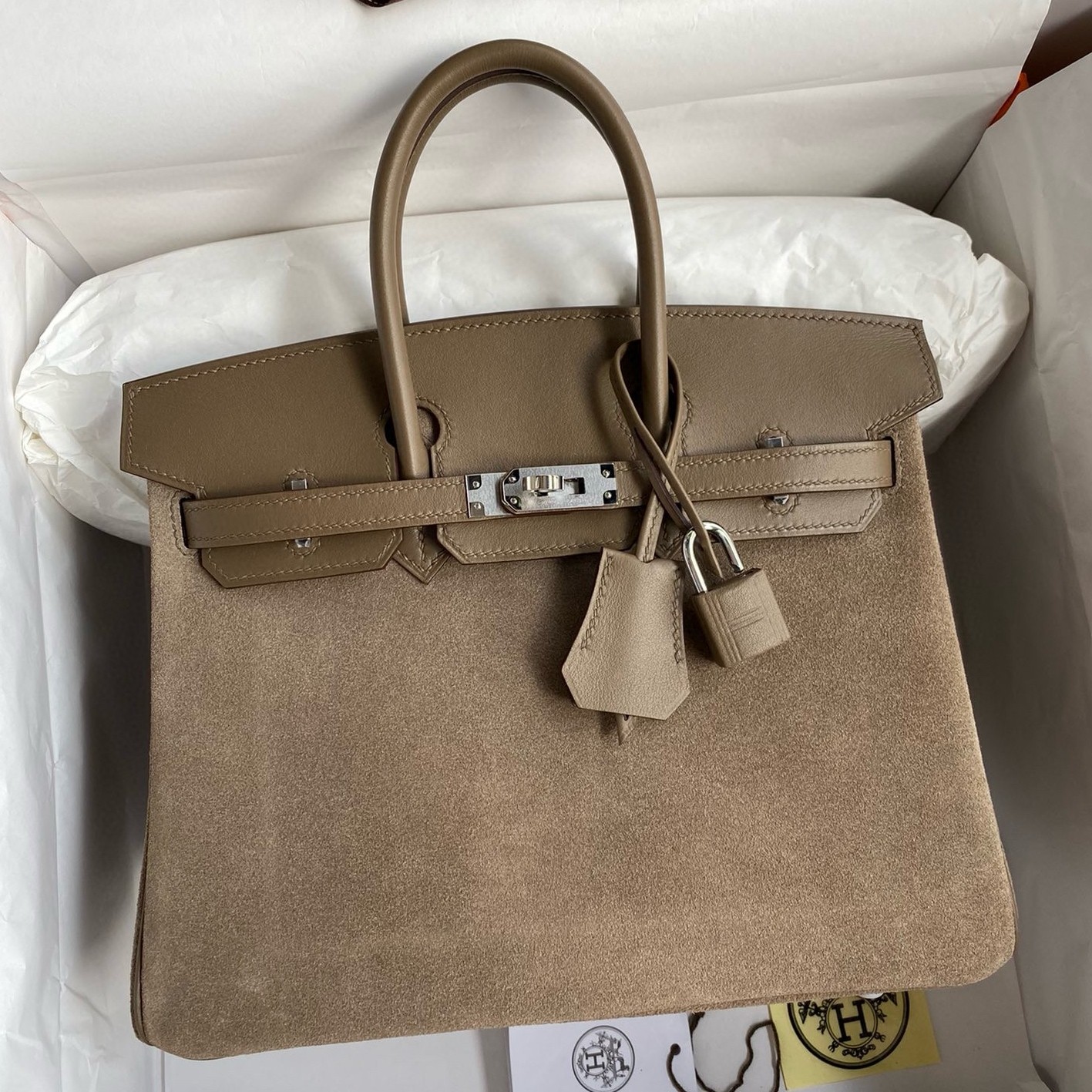 H**mes birkin 25 grizzly bag in taupe veau doblis and swift leather