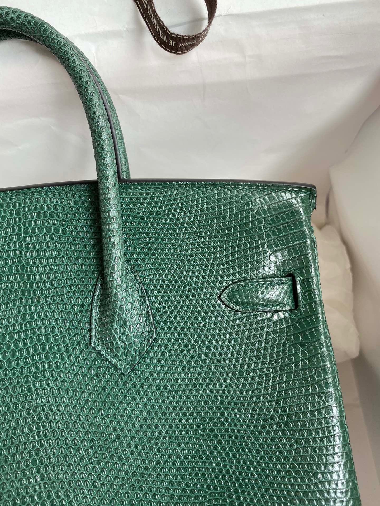 H**mes birkin 25 retourne handmade bag in malachite lizard leather