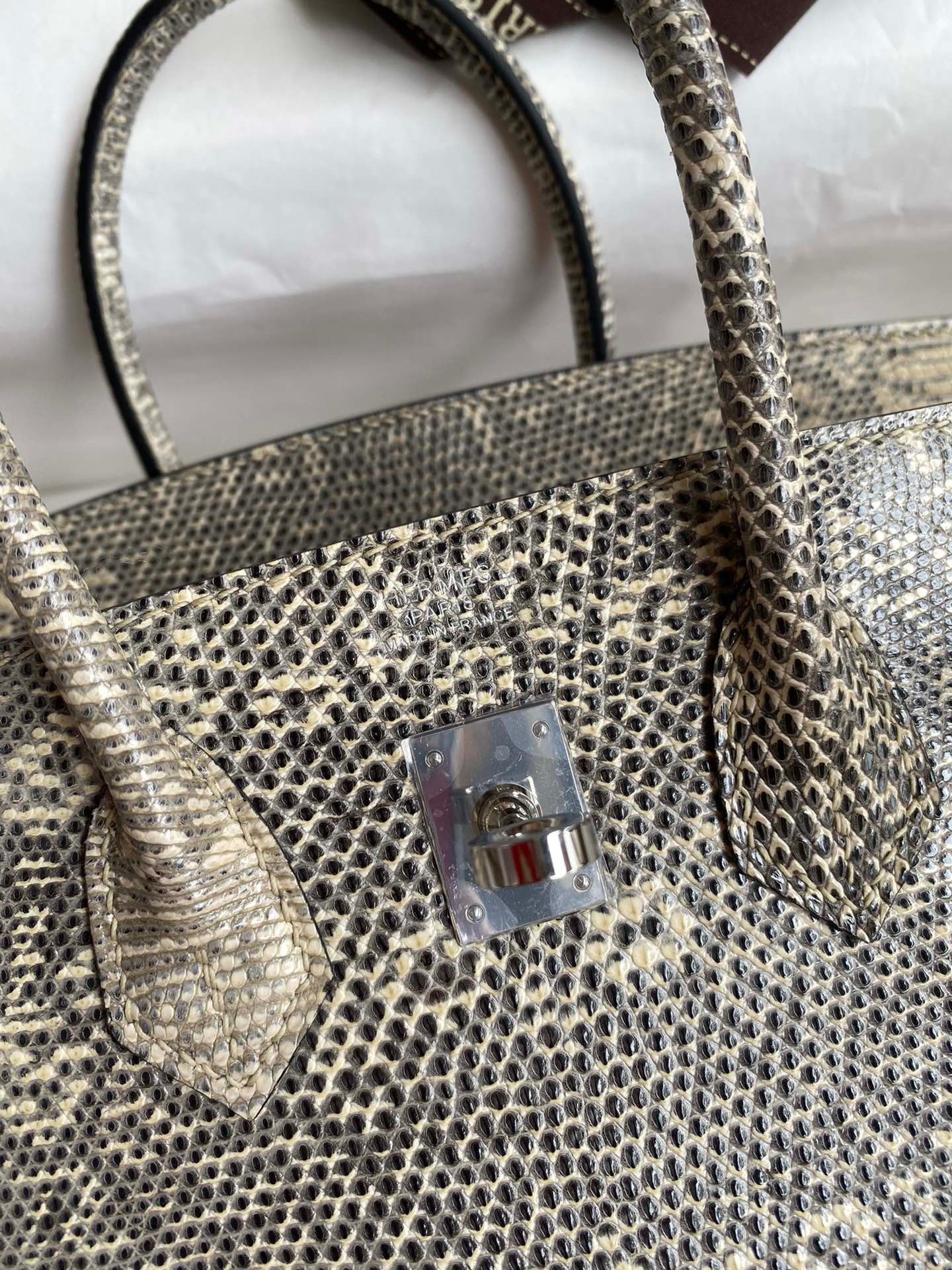 H**mes birkin 25 retourne handmade bag in ombre lizard leather