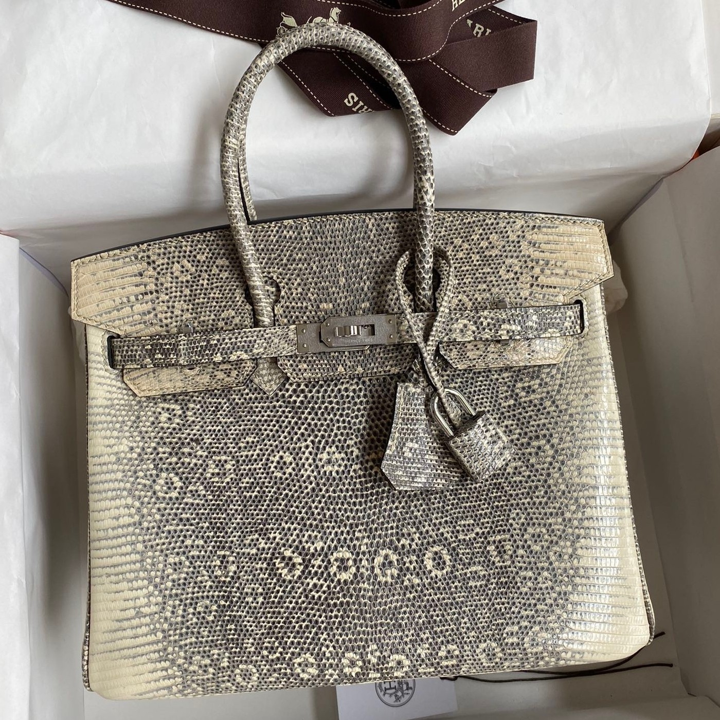 H**mes birkin 25 retourne handmade bag in ombre lizard leather