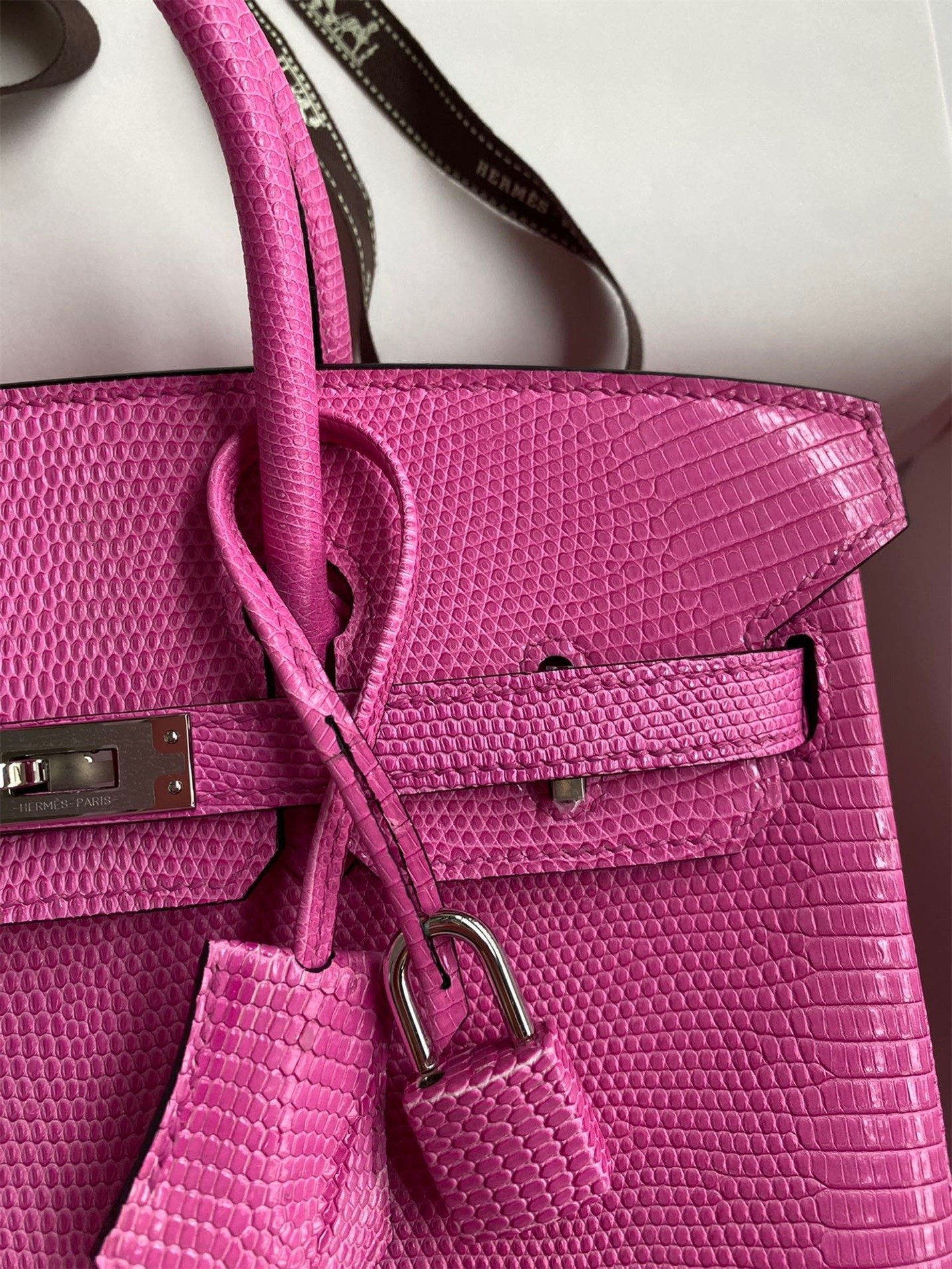 H**mes birkin 25 retourne handmade bag in pink lizard leather