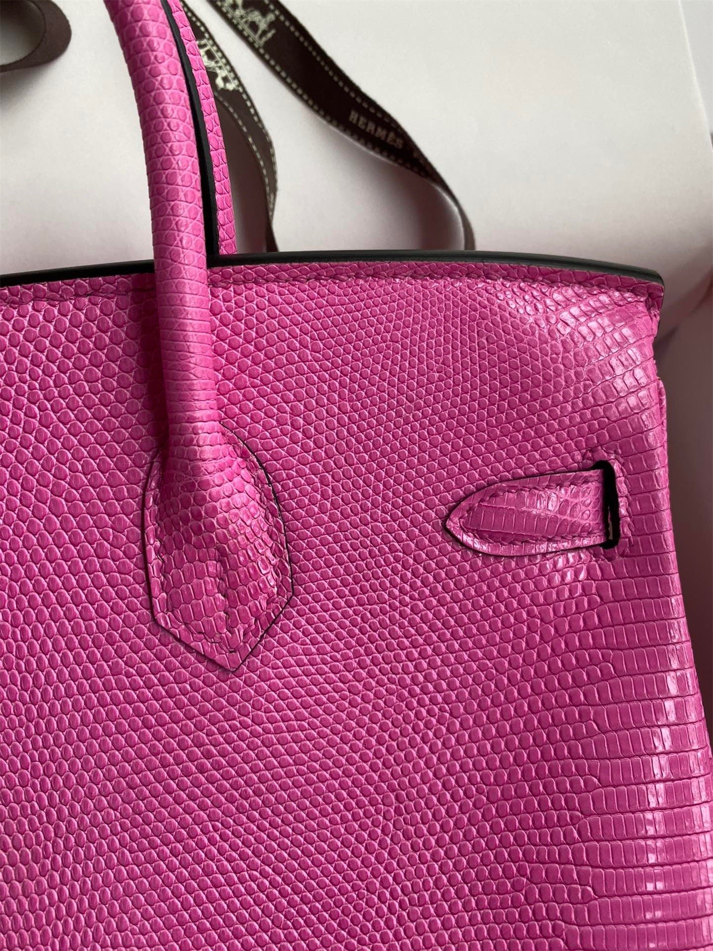 H**mes birkin 25 retourne handmade bag in pink lizard leather