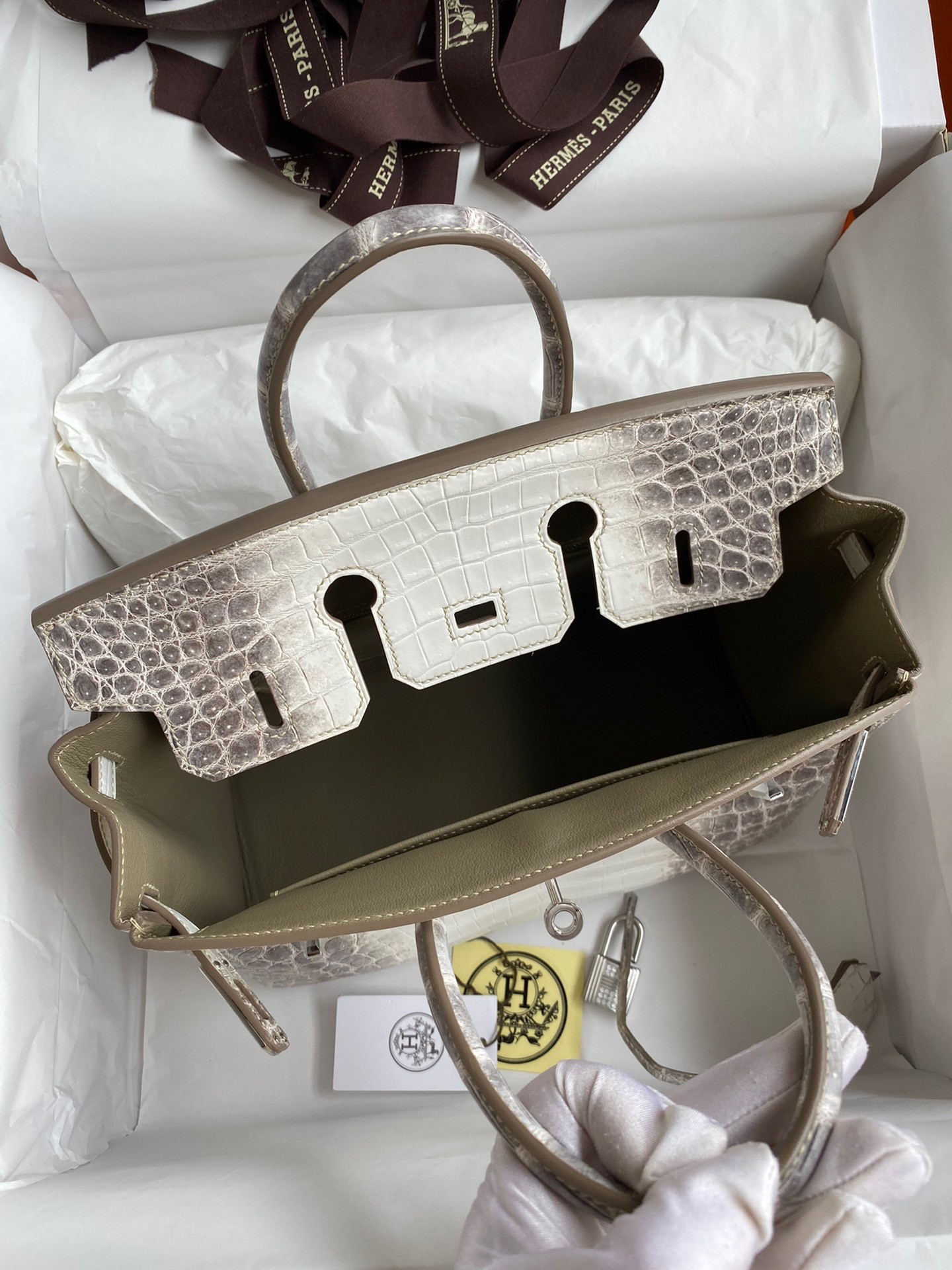h**mes birkin 25 Di*m*nd bag in himalaya niloticus crocodile skin