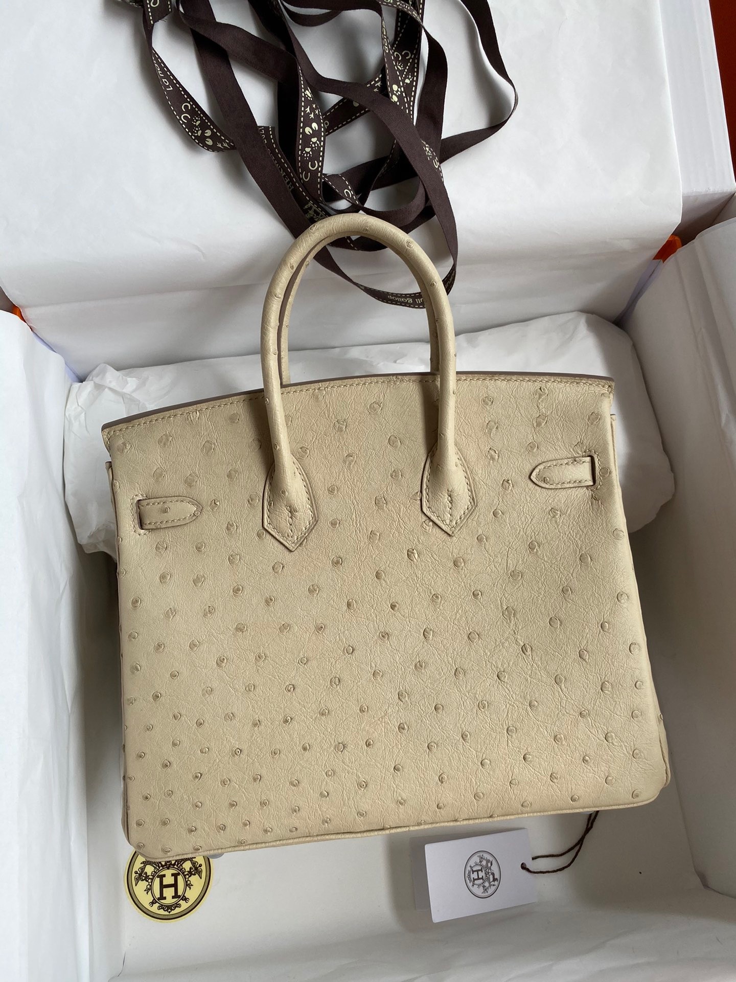 H**mes birkin 25 retourne handmade bag in parchemin ostrich leather