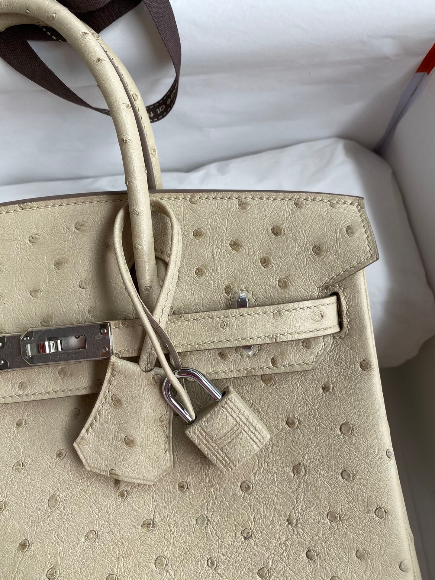 H**mes birkin 25 retourne handmade bag in parchemin ostrich leather