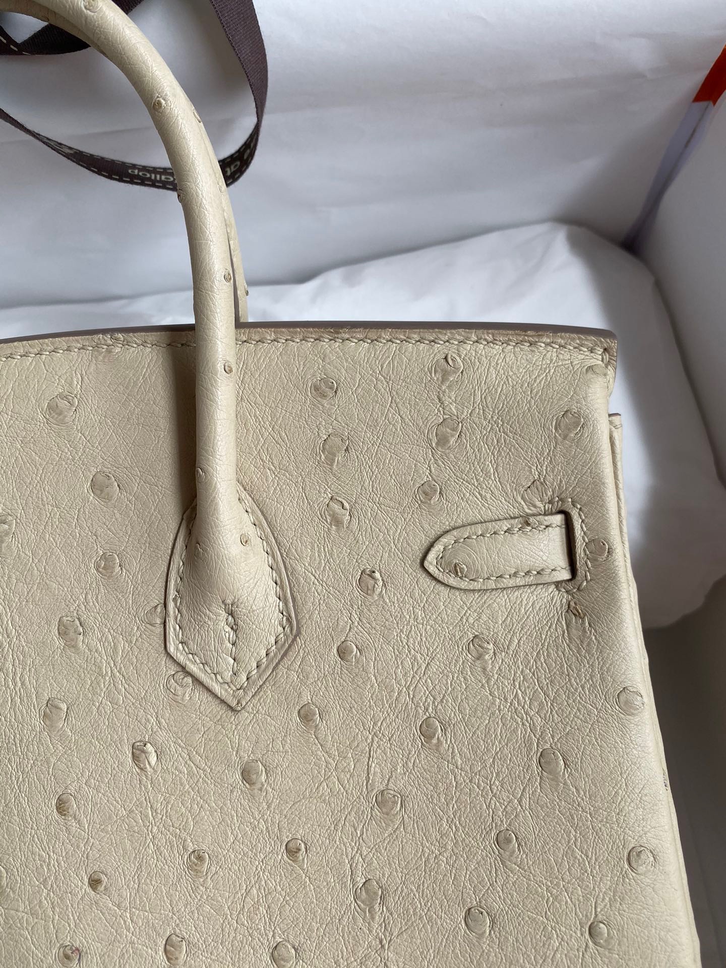 H**mes birkin 25 retourne handmade bag in parchemin ostrich leather