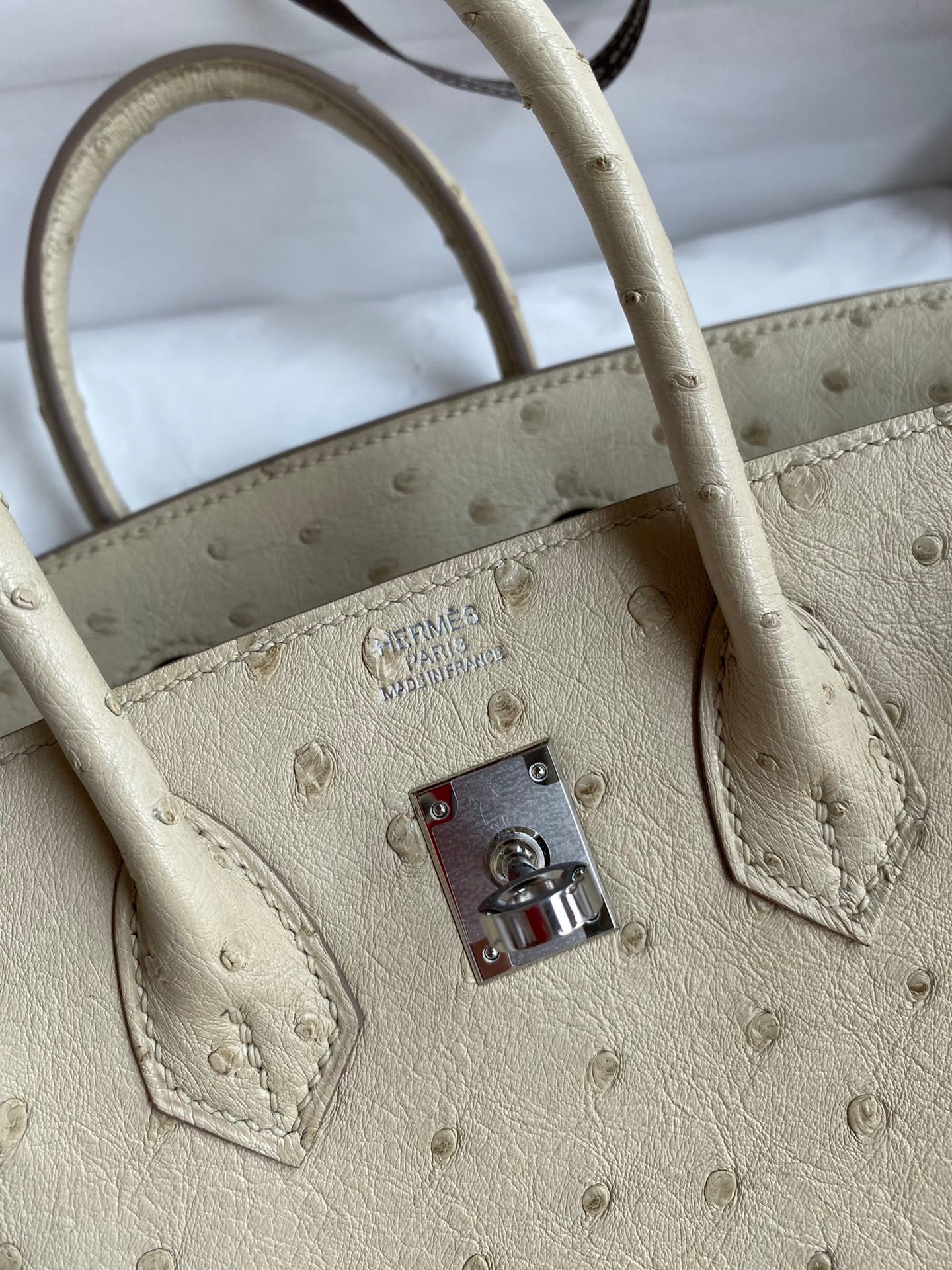 H**mes birkin 25 retourne handmade bag in parchemin ostrich leather