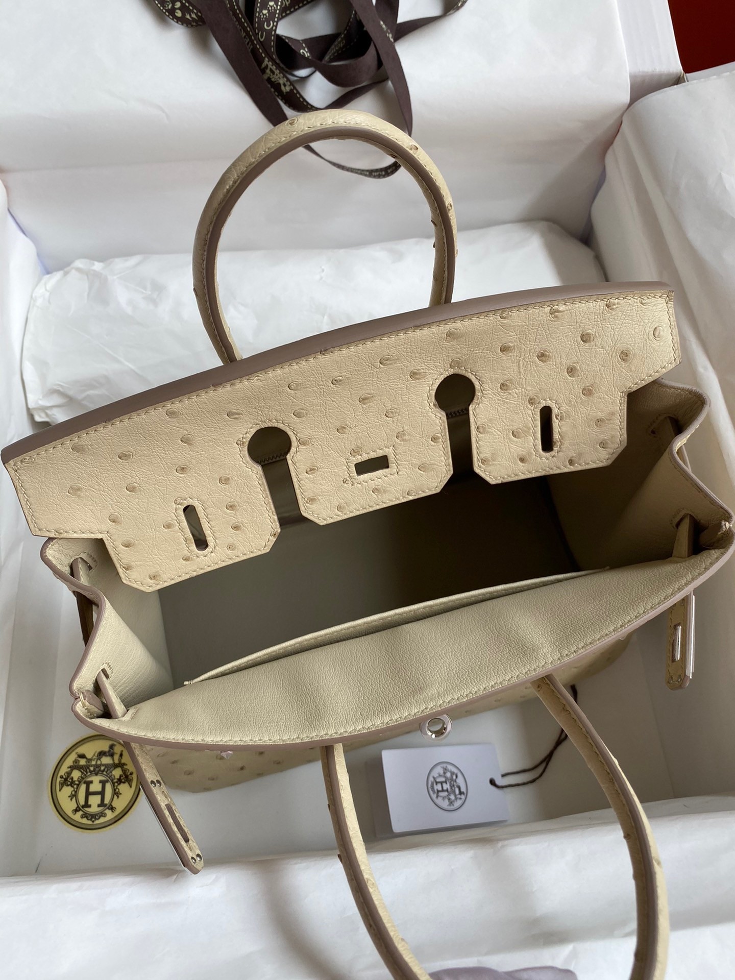 H**mes birkin 25 retourne handmade bag in parchemin ostrich leather