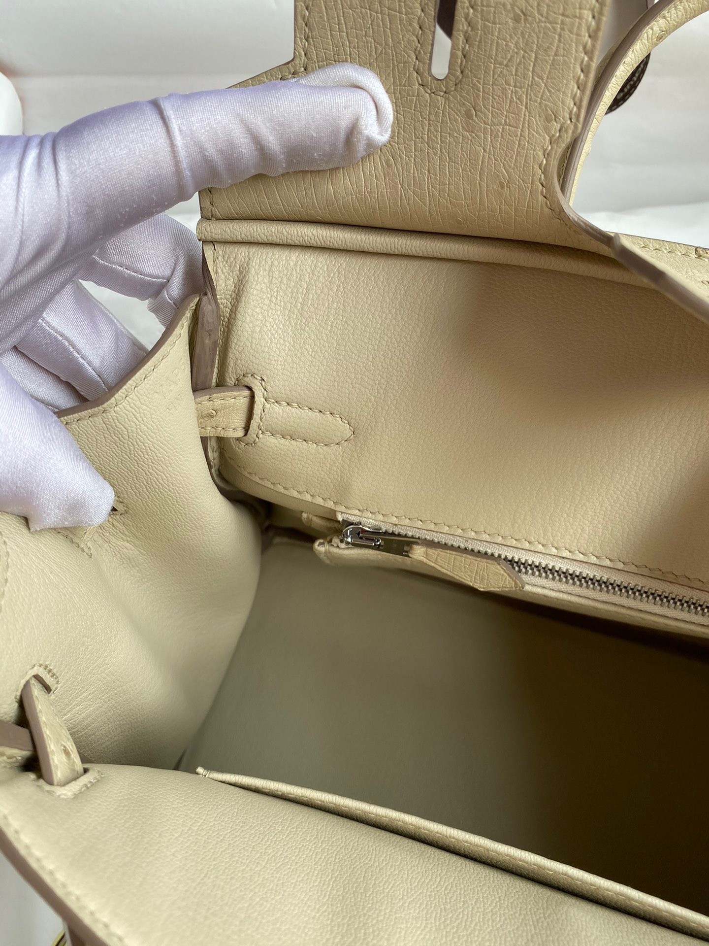 H**mes birkin 25 retourne handmade bag in parchemin ostrich leather
