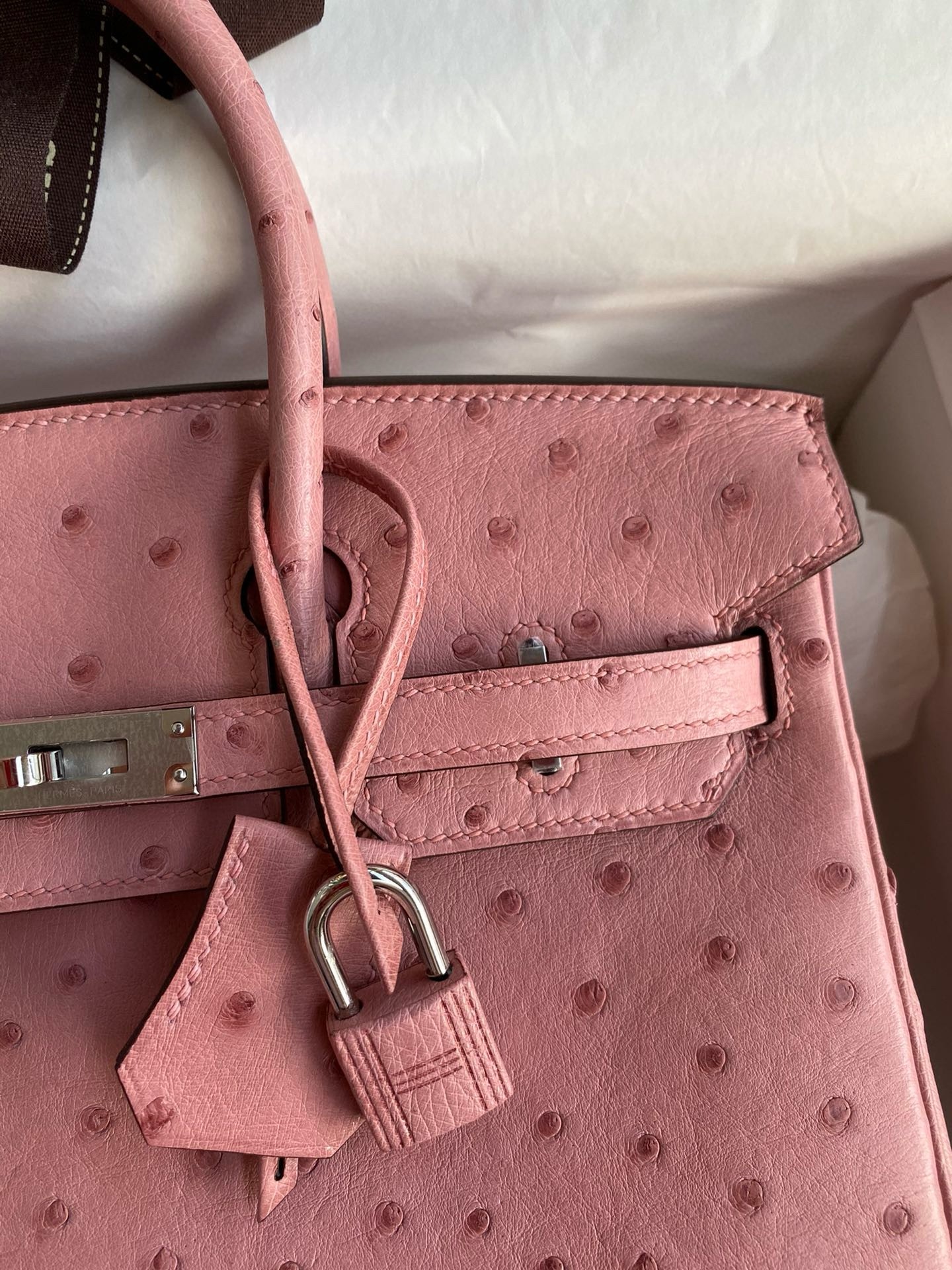 H**mes birkin 25 retourne handmade bag in terre cuite ostrich leather