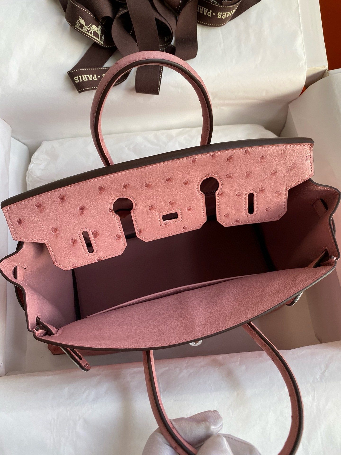 H**mes birkin 25 retourne handmade bag in terre cuite ostrich leather