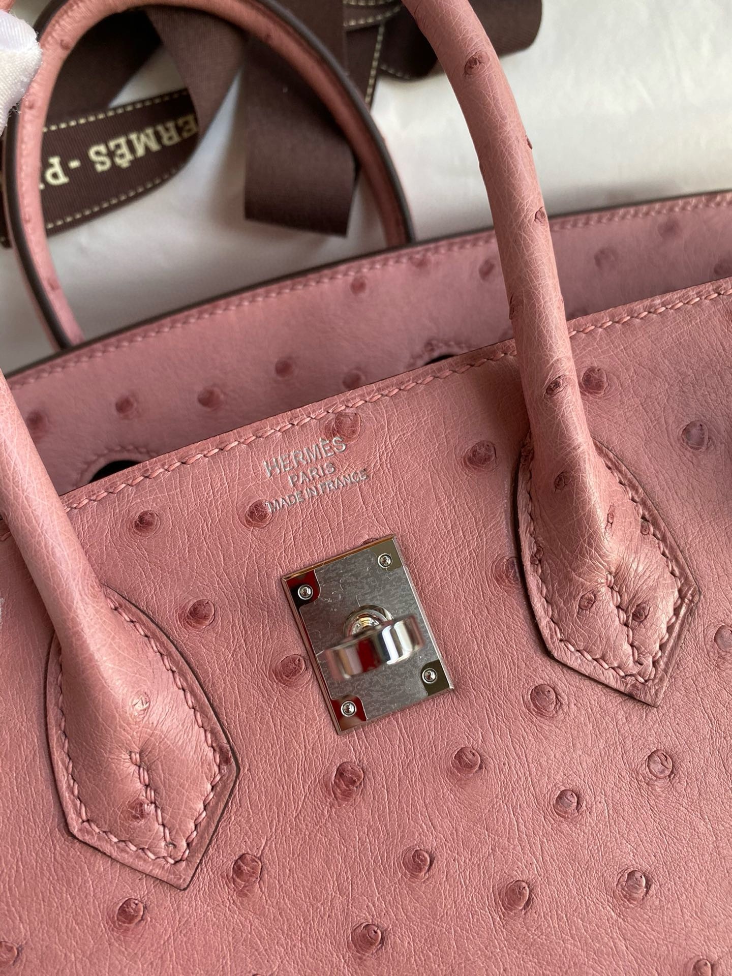 H**mes birkin 25 retourne handmade bag in terre cuite ostrich leather