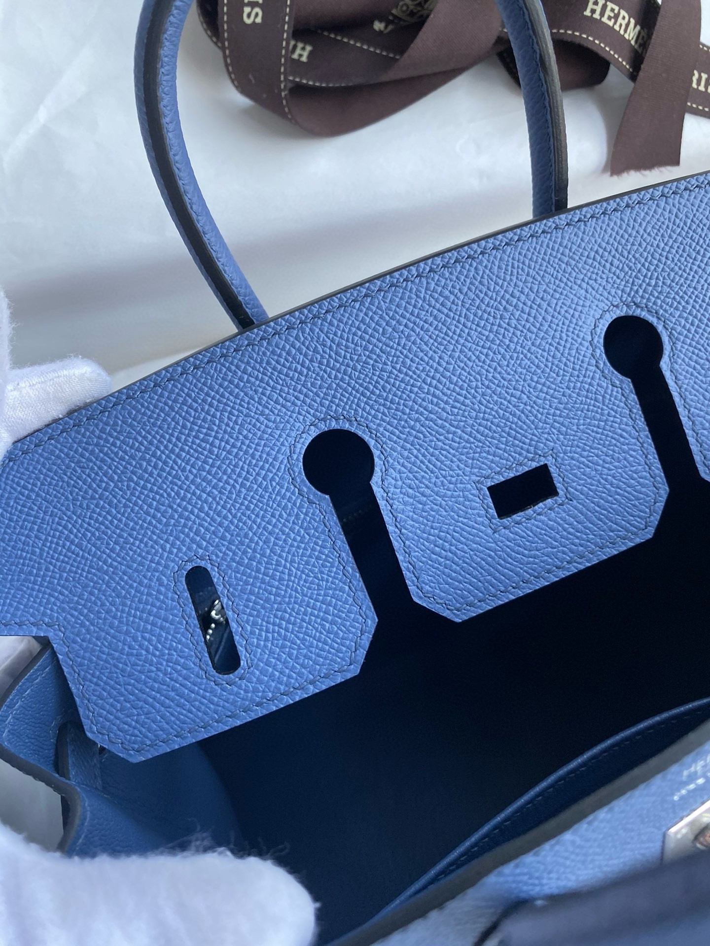 H**mes birkin 25 sellier handmade bag in blue brighton epsom calfskin