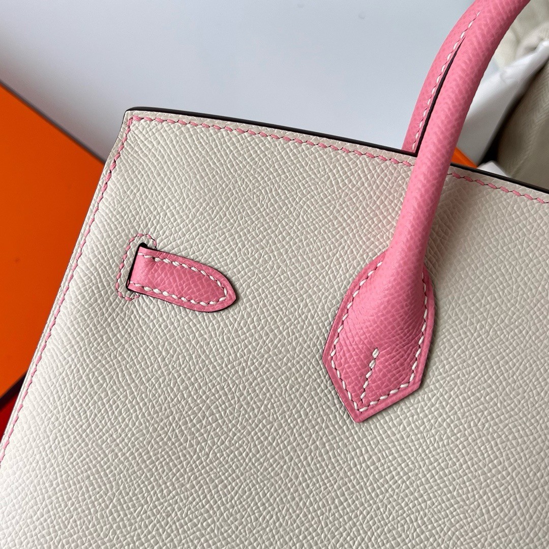 H**mes hss birkin 25 sellier bag in craie and rose confetti epsom calfskin