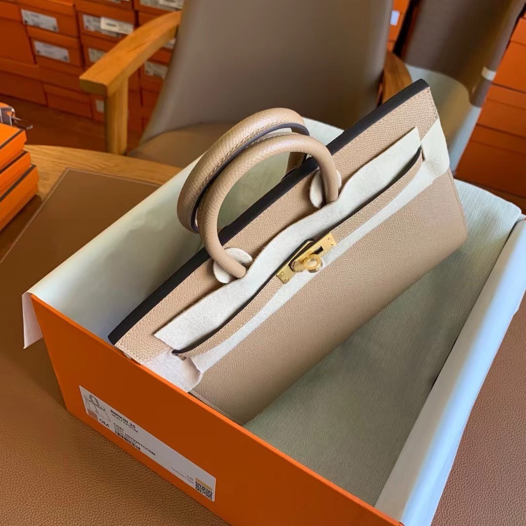 H**mes birkin 25 sellier handmade bag in chai epsom calfskin