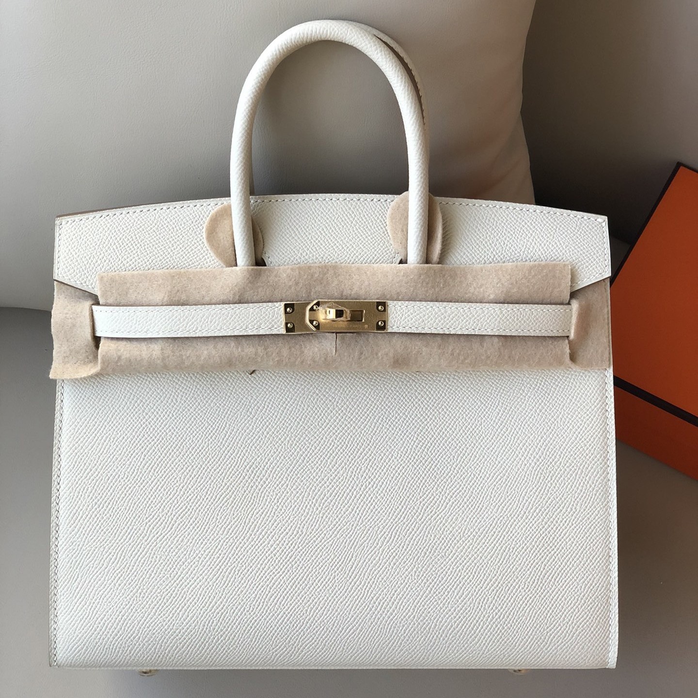 H**mes birkin 25 sellier handmade bag in craie epsom calfskin