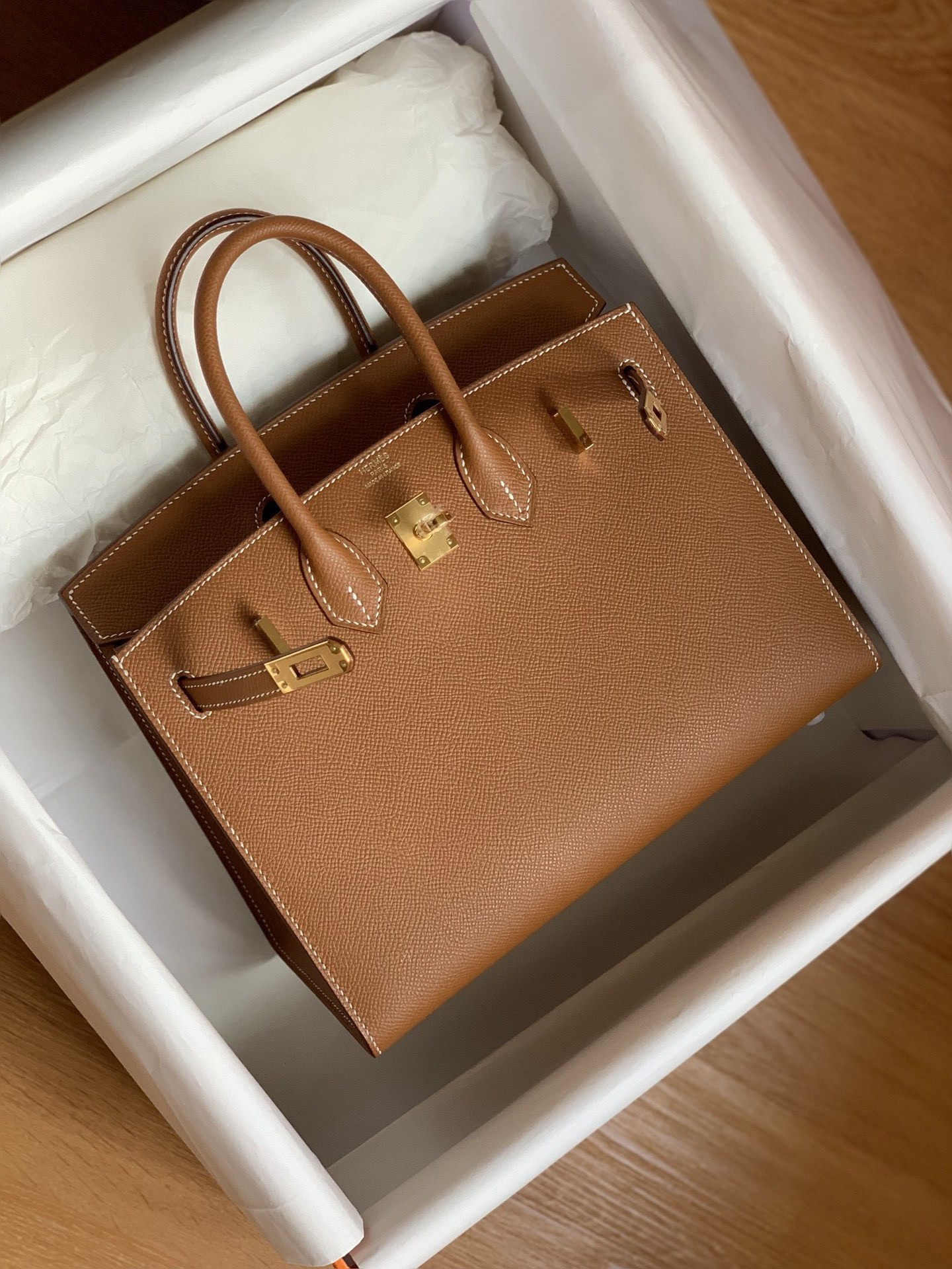 H**mes birkin 25 sellier handmade bag in gold epsom calfskin