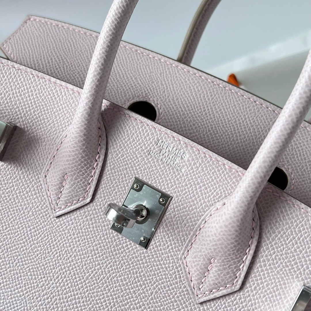 H**mes birkin 25 sellier handmade bag in mauve pale epsom calfskin