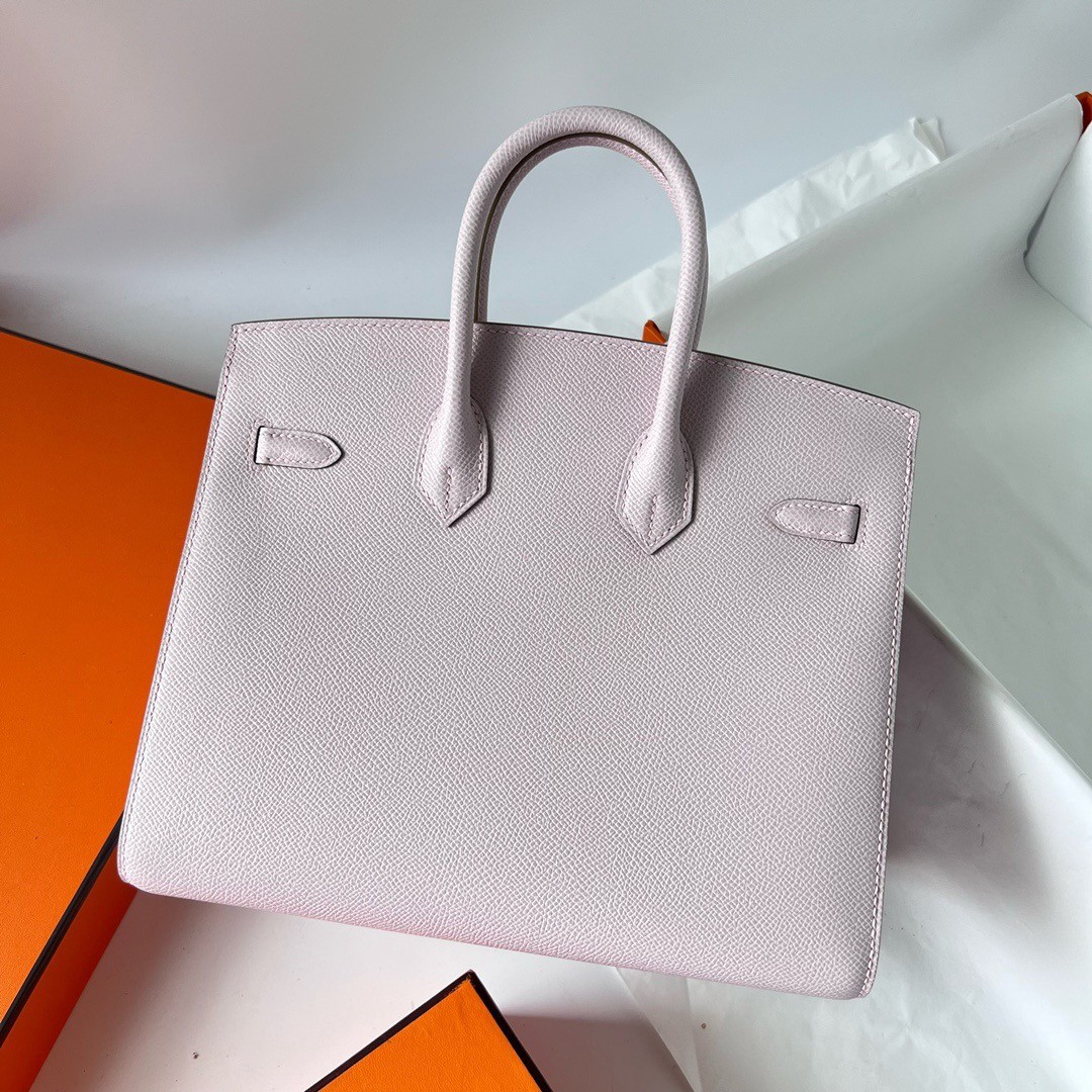 H**mes birkin 25 sellier handmade bag in mauve pale epsom calfskin