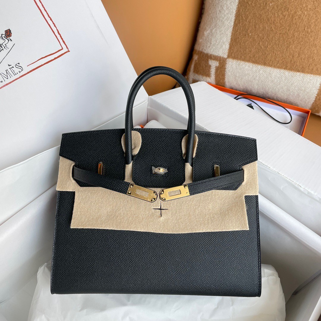 H**mes birkin 25 sellier handmade bag in black epsom calfskin