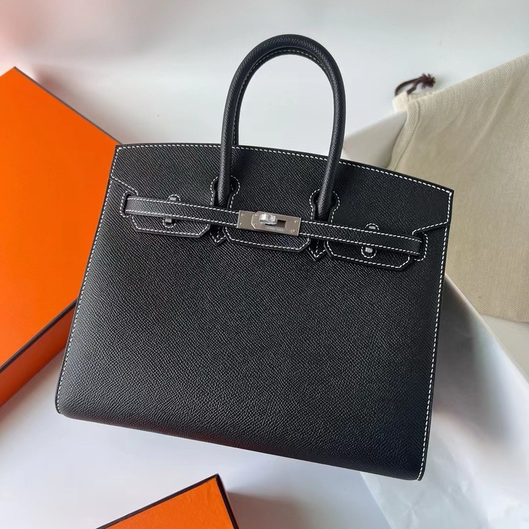 H**mes birkin 25 sellier handmade bag in noir epsom calfskin