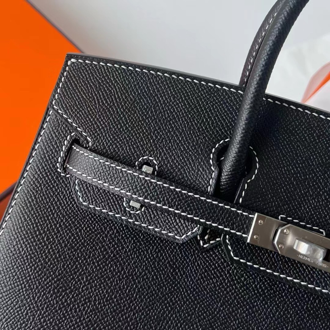 H**mes birkin 25 sellier handmade bag in noir epsom calfskin