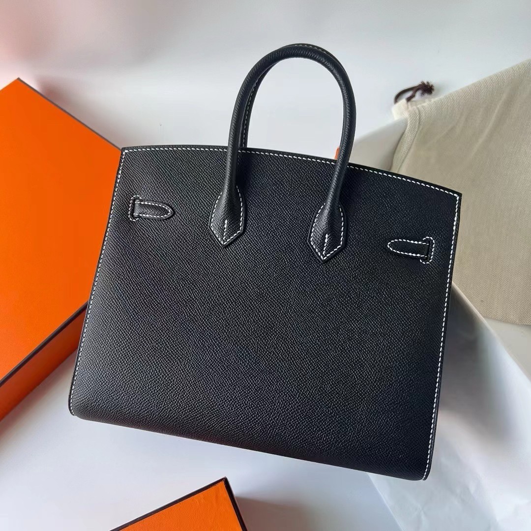 H**mes birkin 25 sellier handmade bag in noir epsom calfskin