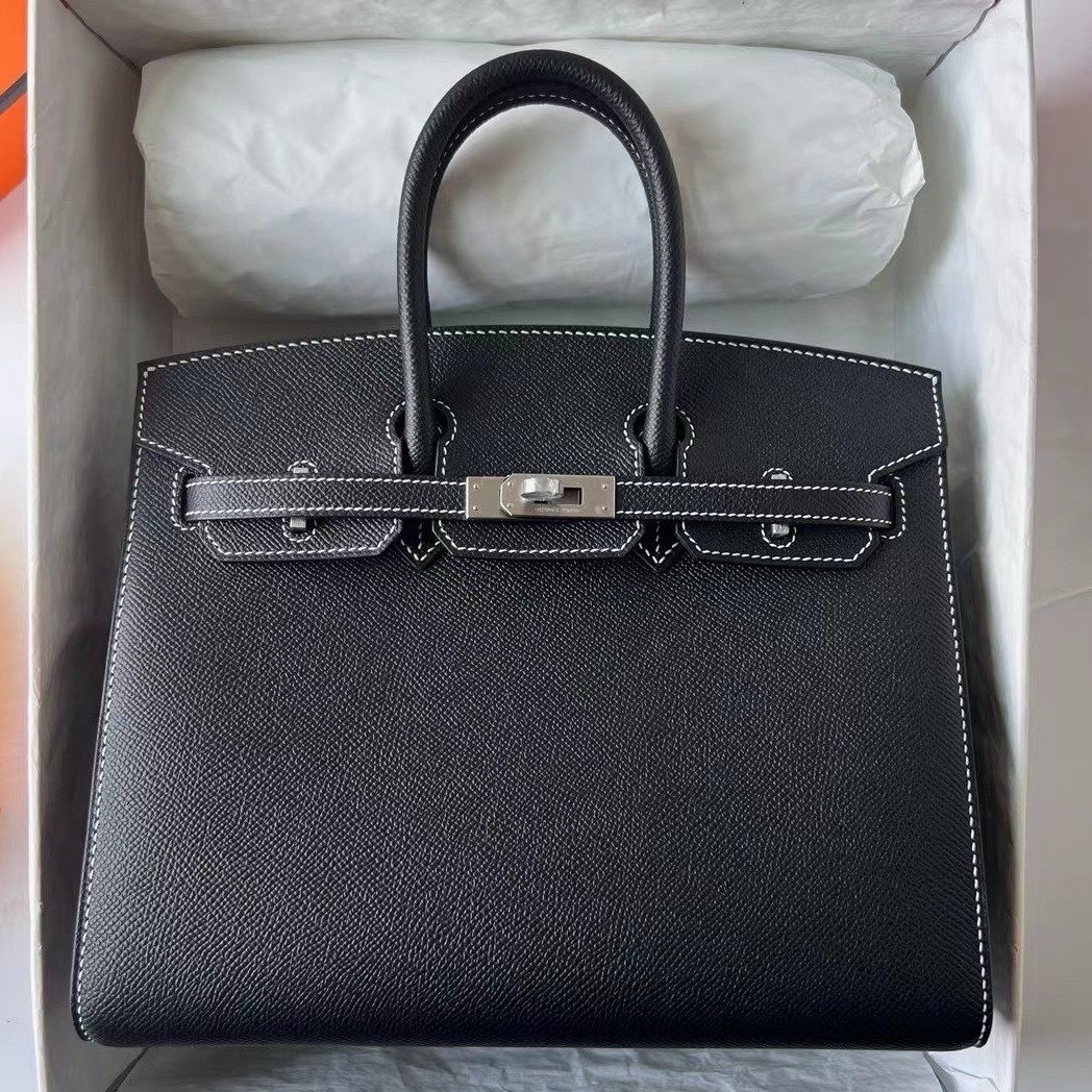 H**mes birkin 25 sellier handmade bag in noir epsom calfskin