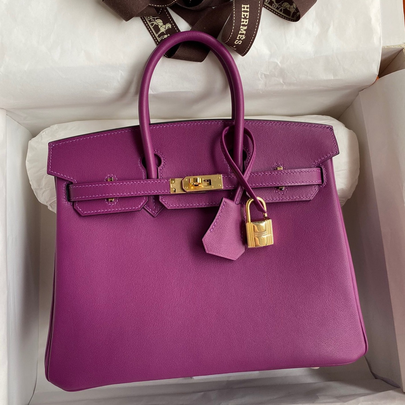 H**mes birkin 25 retourne handmade bag in anemone swift calfskin