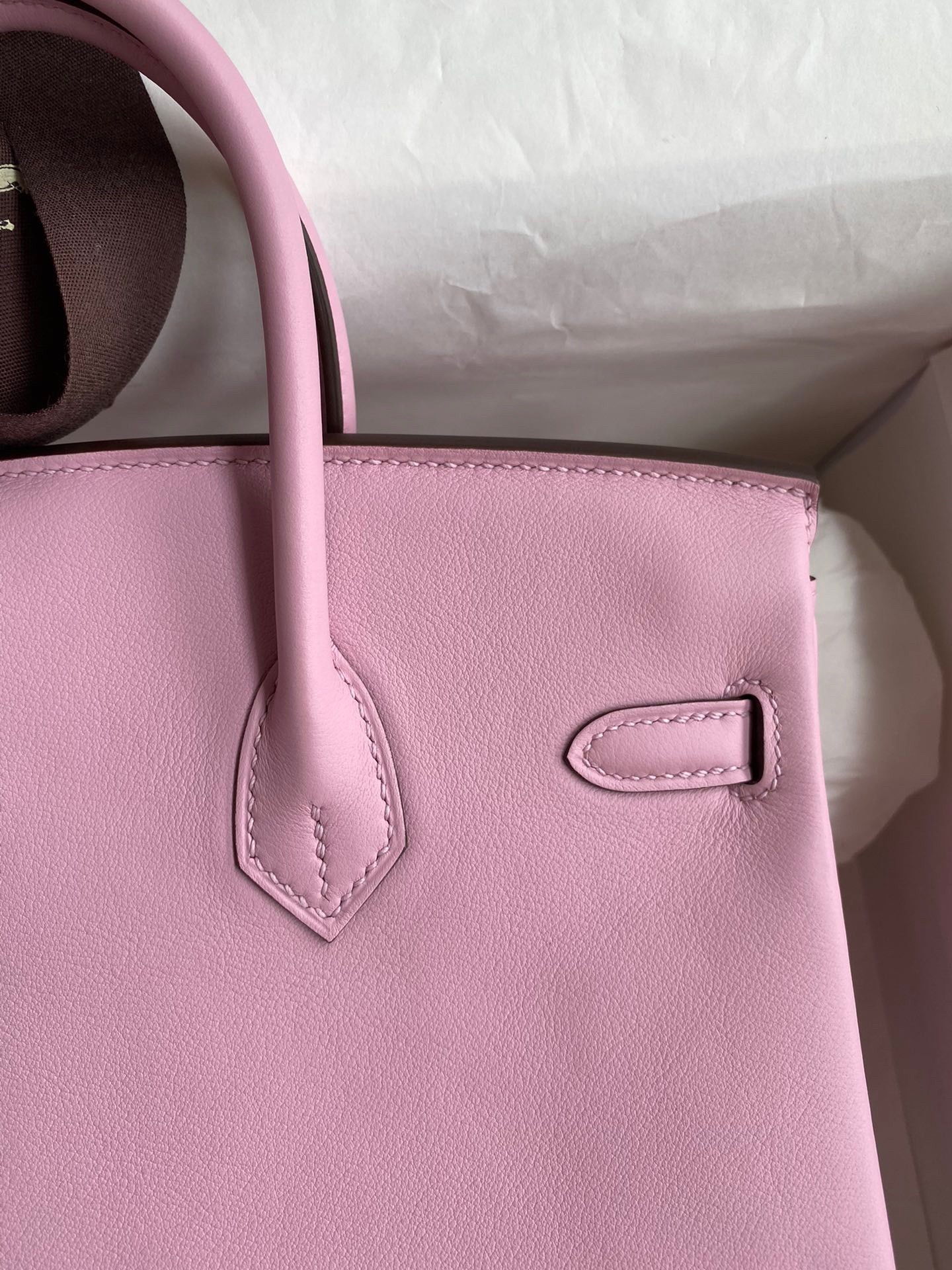 H**mes birkin 25 retourne handmade bag in mauve sylvestre swift calfskin