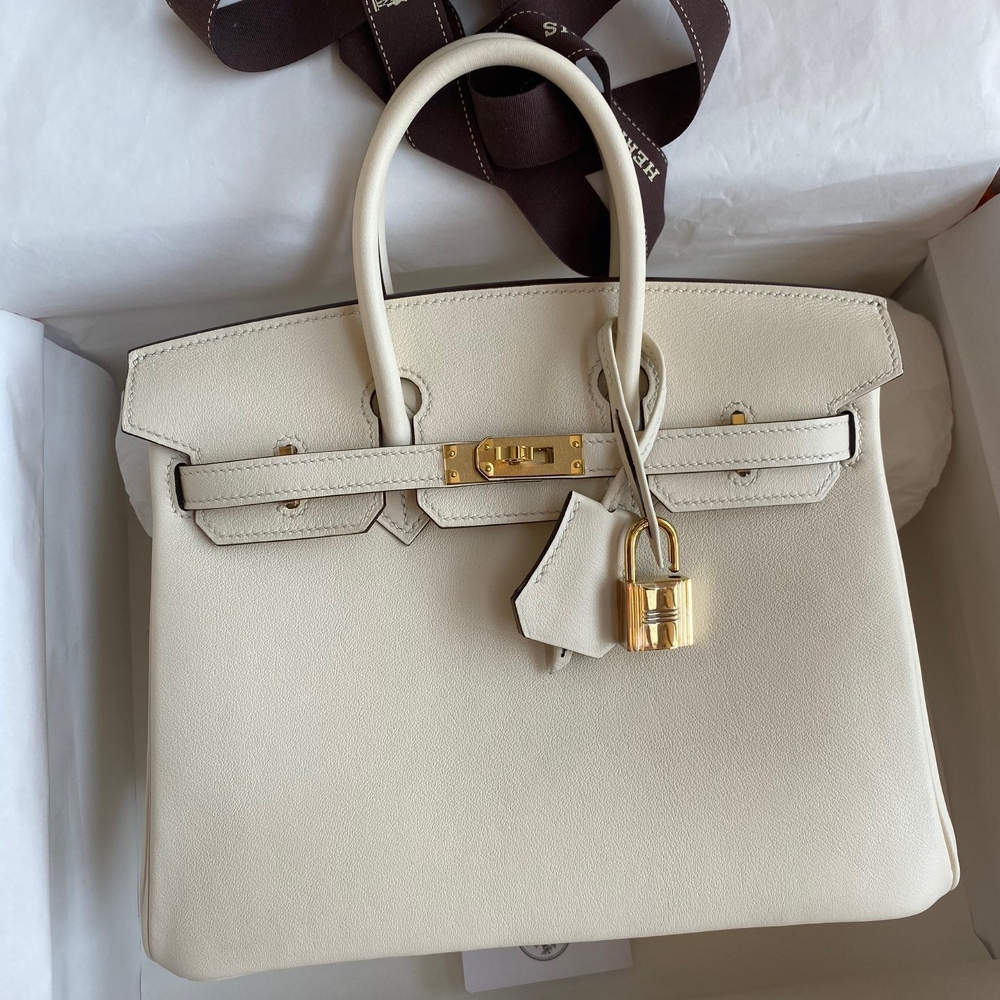 H**mes birkin 25 retourne handmade bag in nata swift calfskin