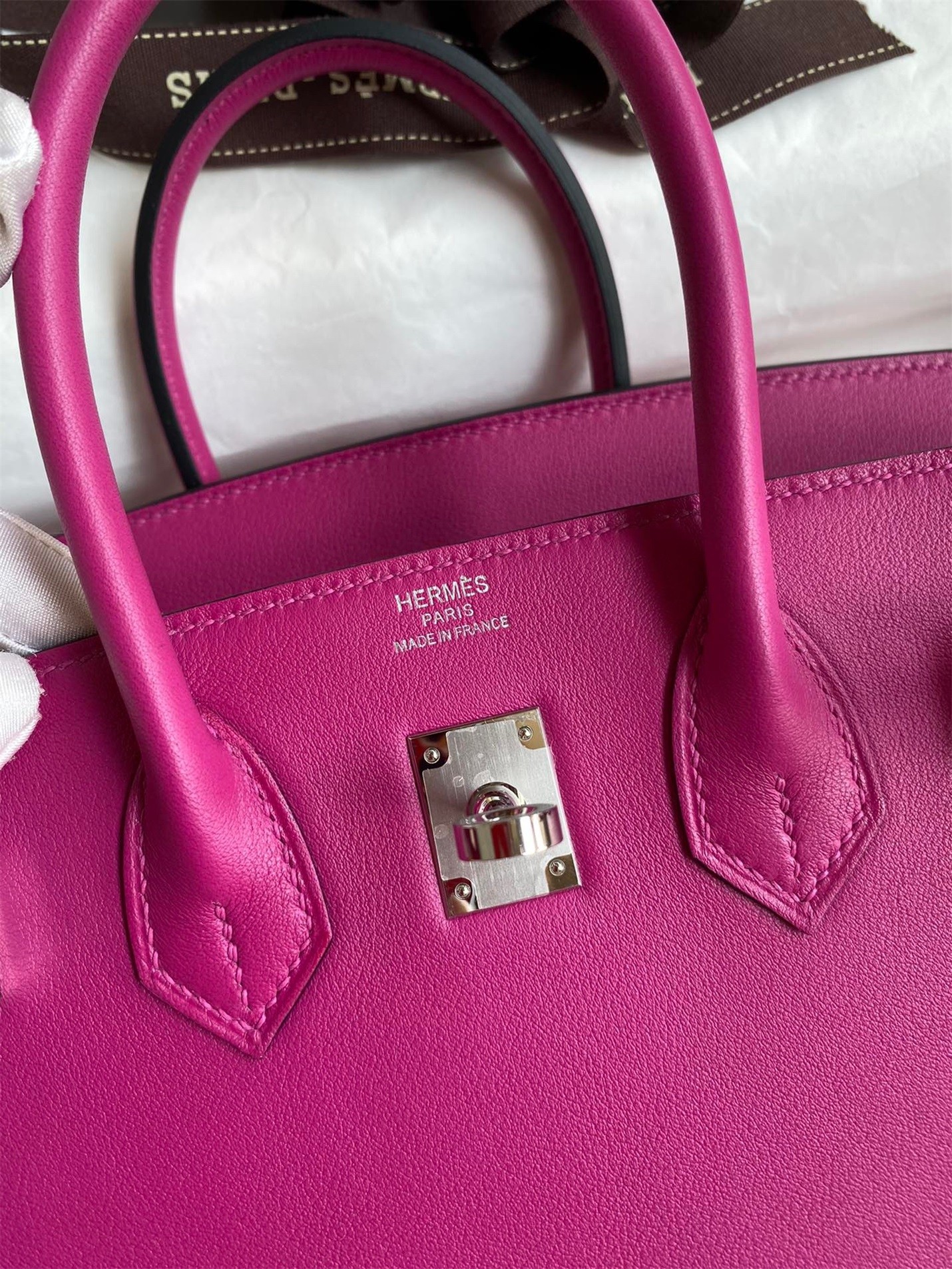 H**mes birkin 25 retourne handmade bag in rose purple swift calfskin